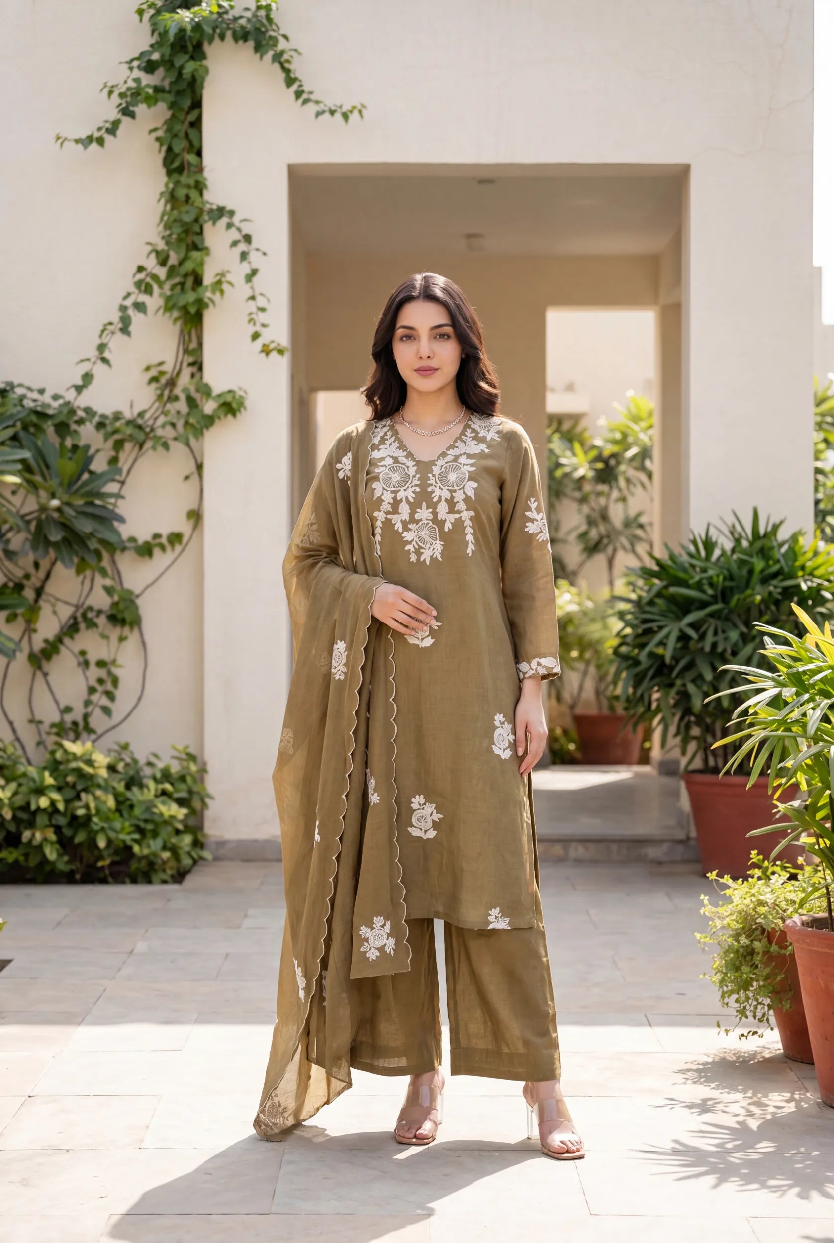 Hazel Bloom Embroidered Kurta Set