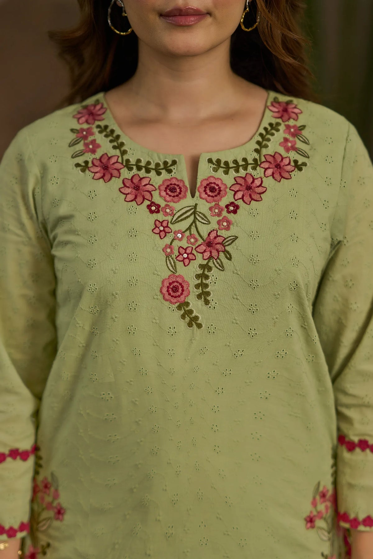 Olive Embroidered Kurta Set