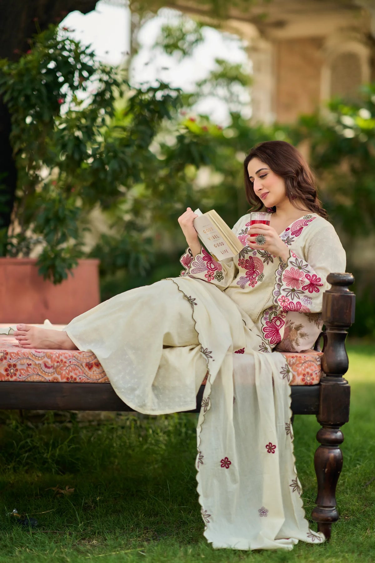 Ivory Petal Embroidered Kurta Set