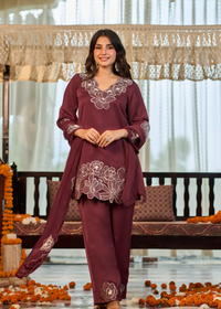 Wine Bloom Kurta Set