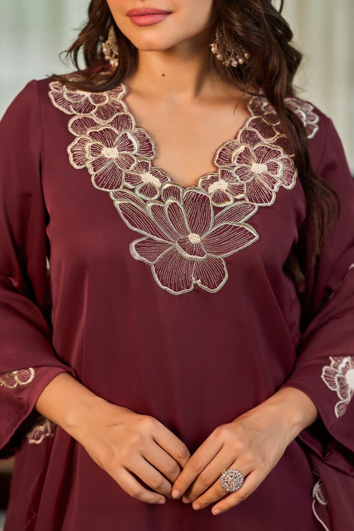 Wine Bloom Kurta Set