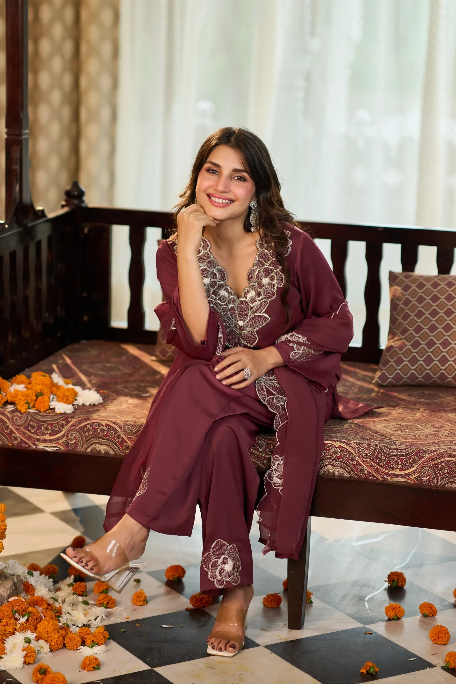 Wine Bloom Kurta Set