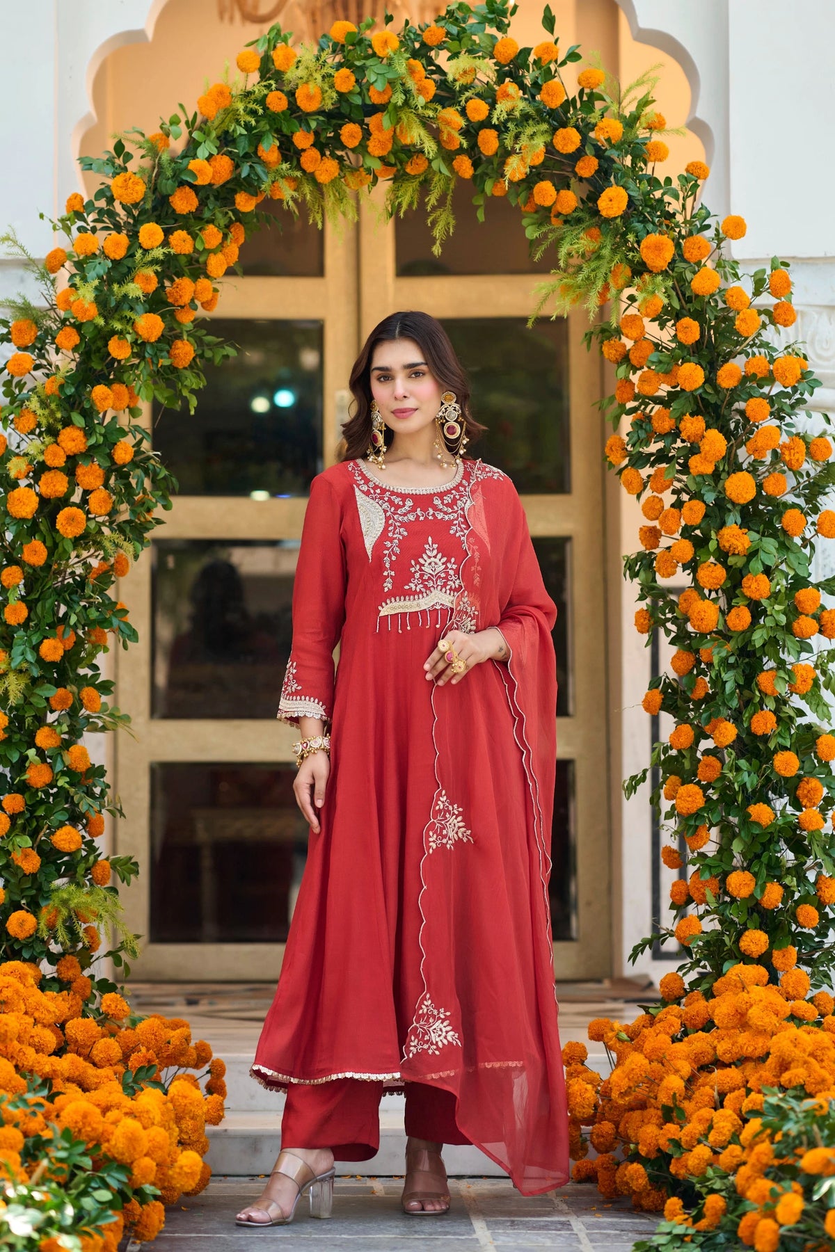 Terracotta Red A-Line Suit Set