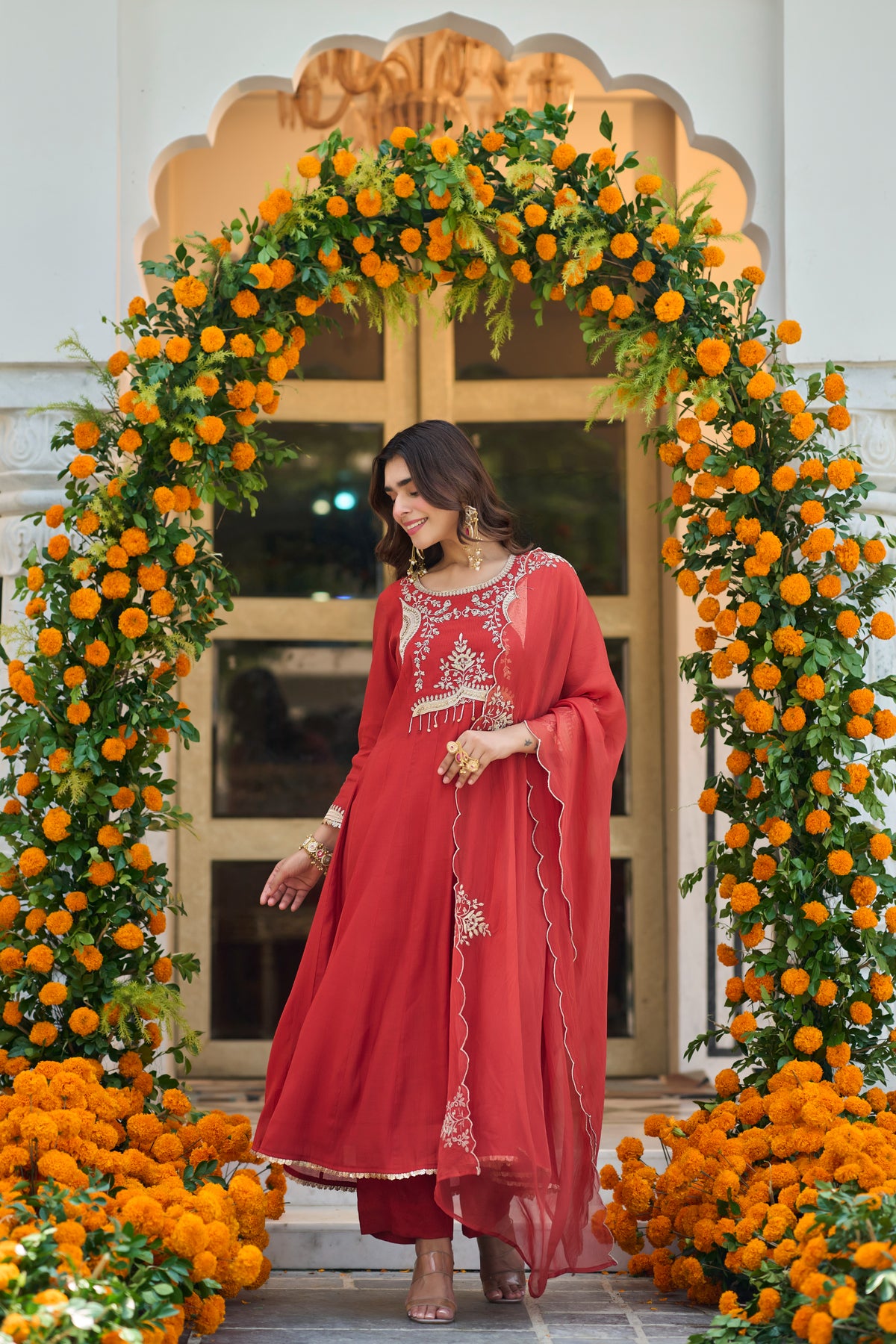 Terracotta Red A-Line Suit Set