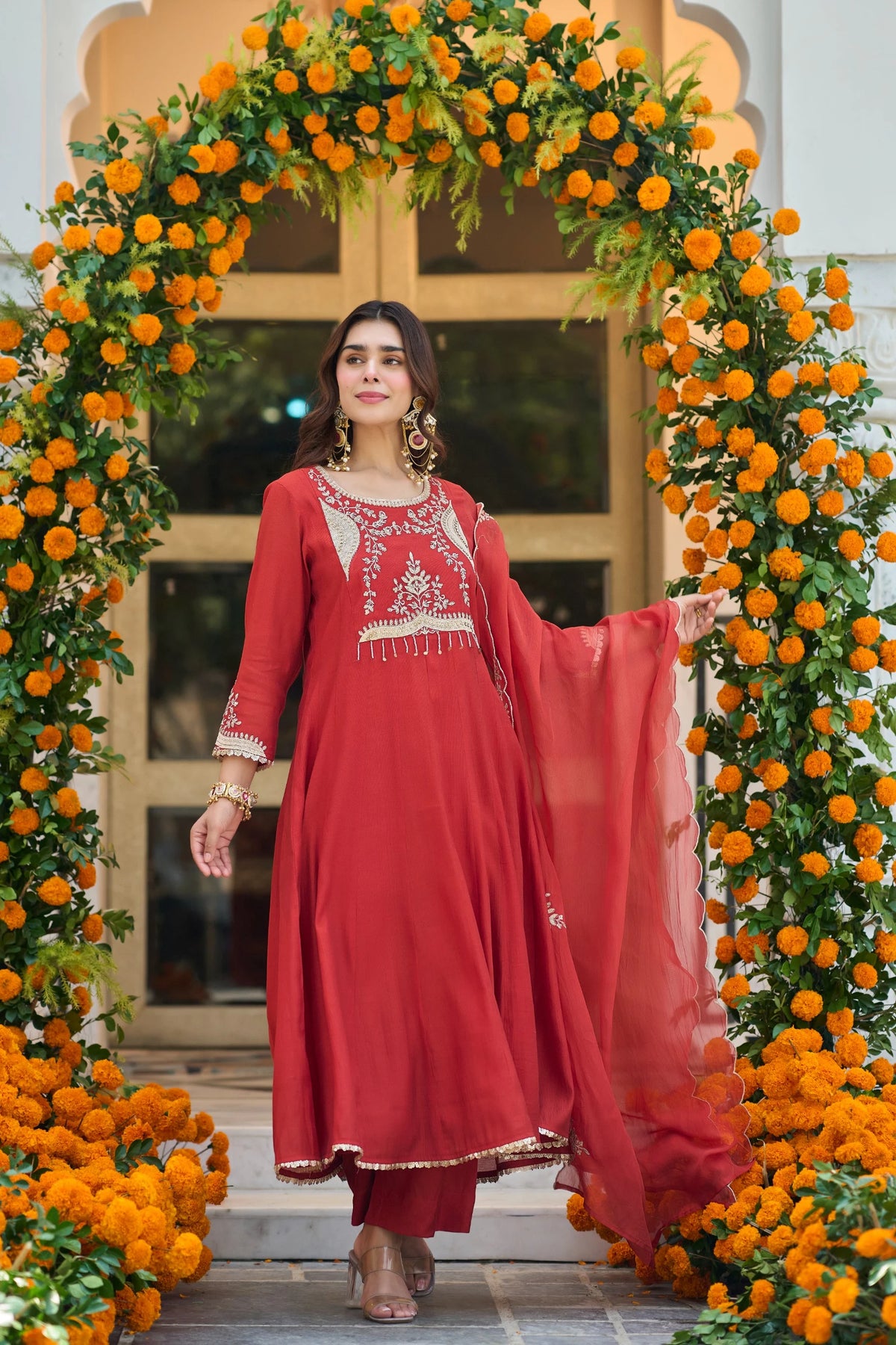 Terracotta Red A-Line Suit Set