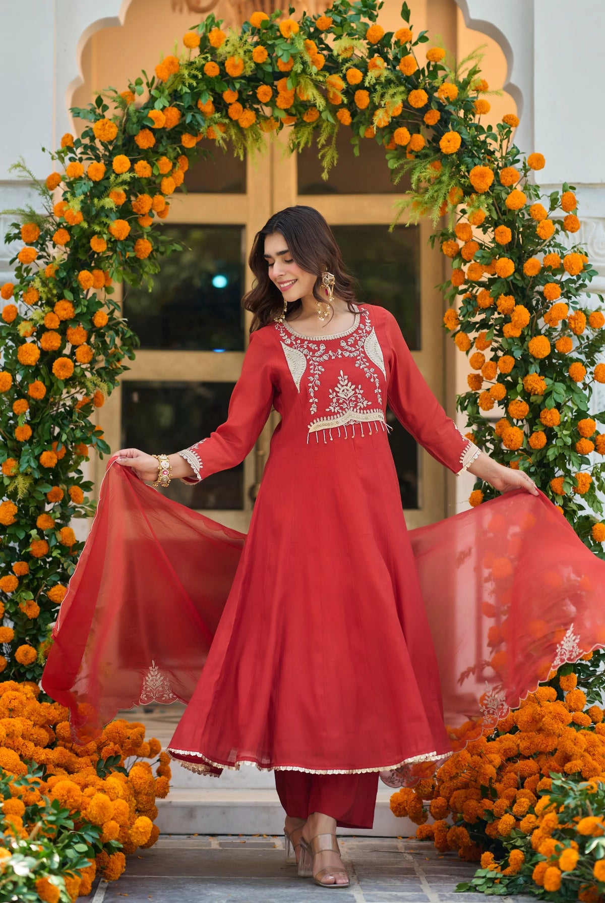 Terracotta Red A-Line Suit Set