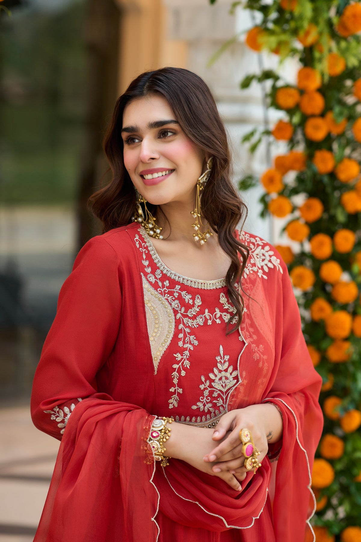 Terracotta Red A-Line Suit Set