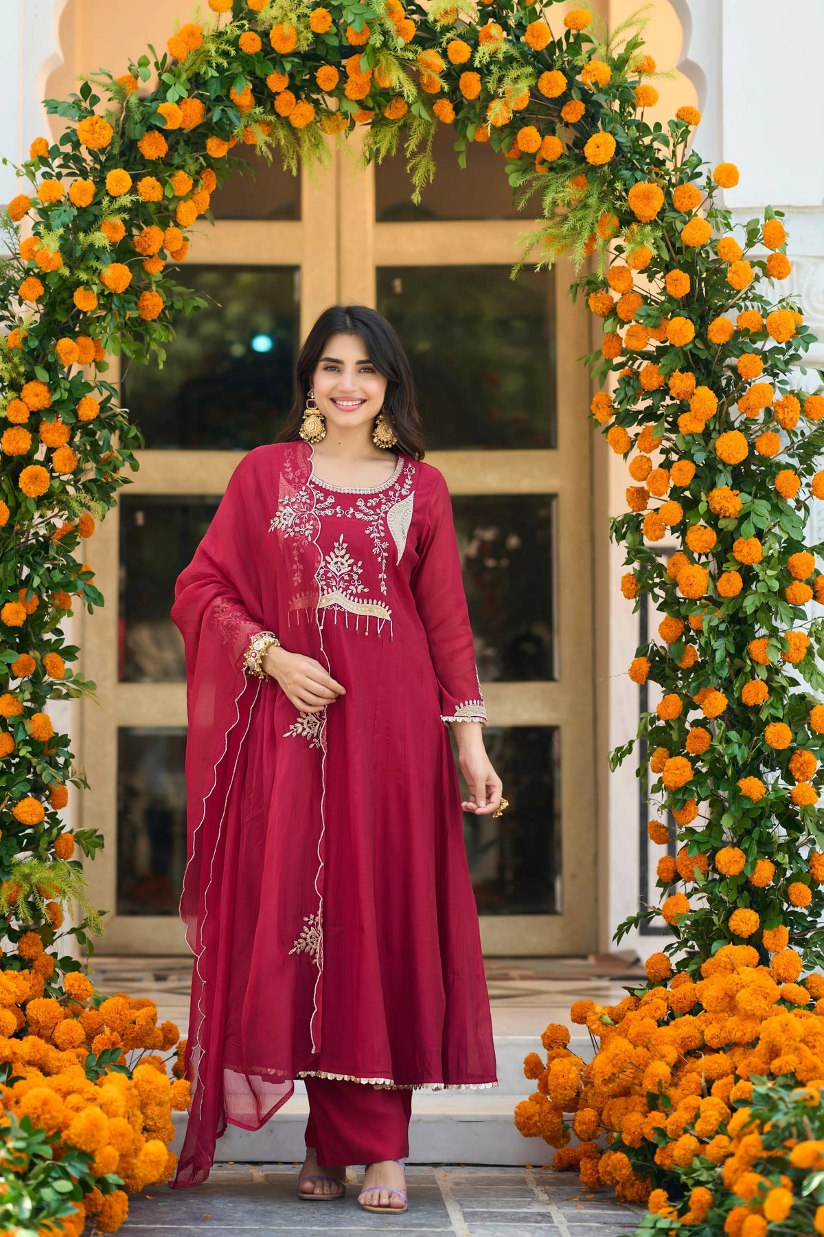 Wine Red A-Line Suit Set