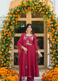 Wine Red A-Line Suit Set