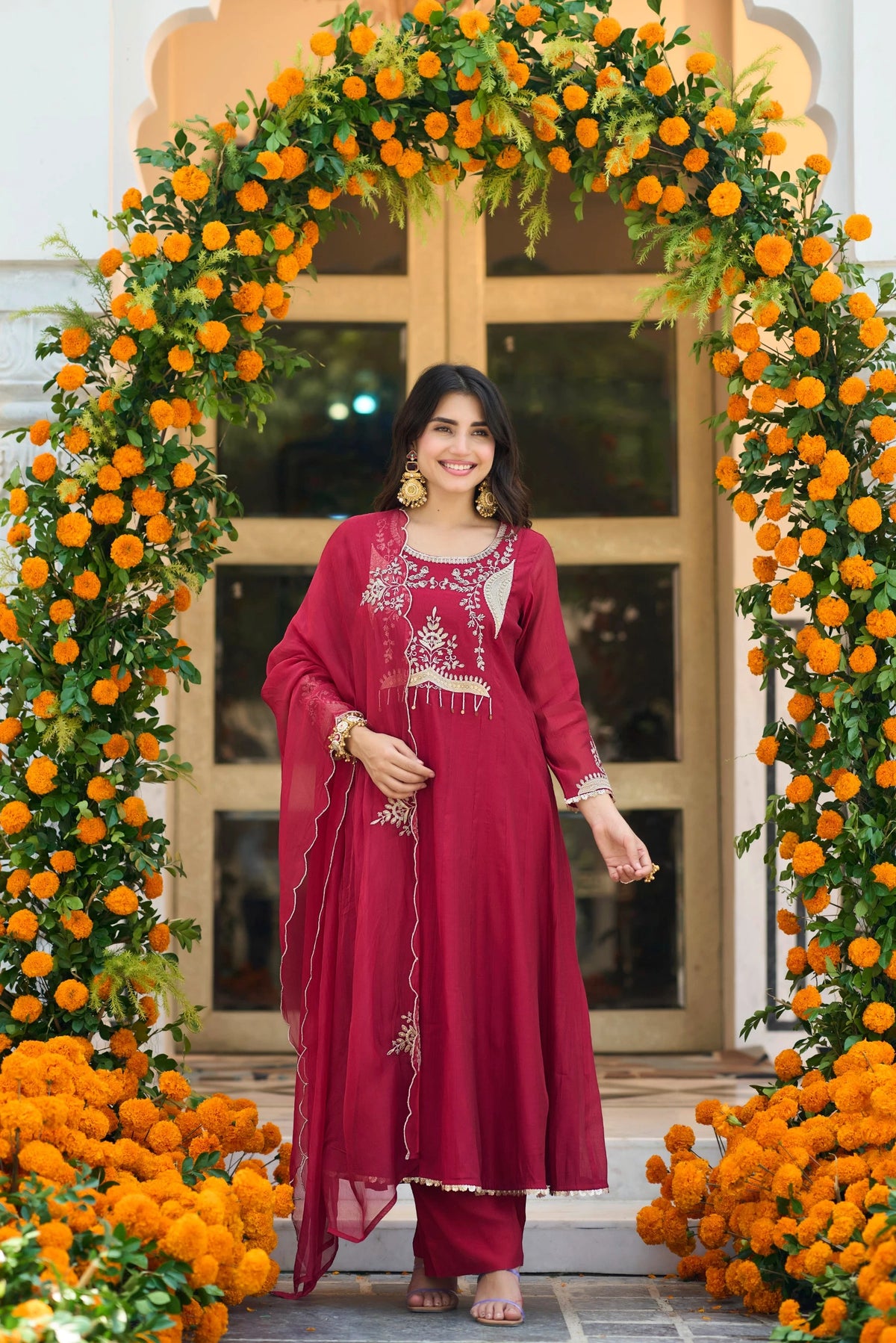 Wine Red A-Line Suit Set