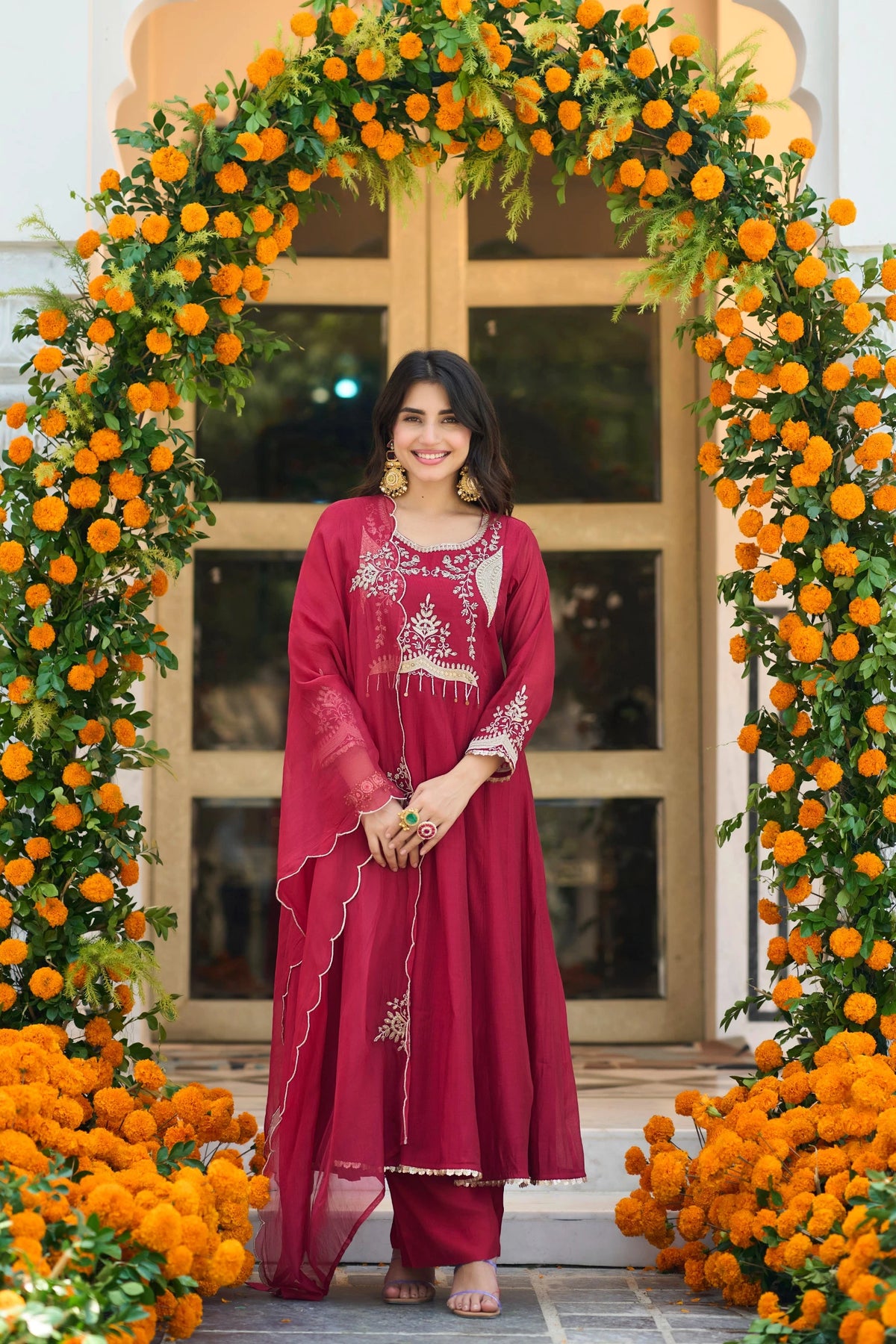 Wine Red A-Line Suit Set
