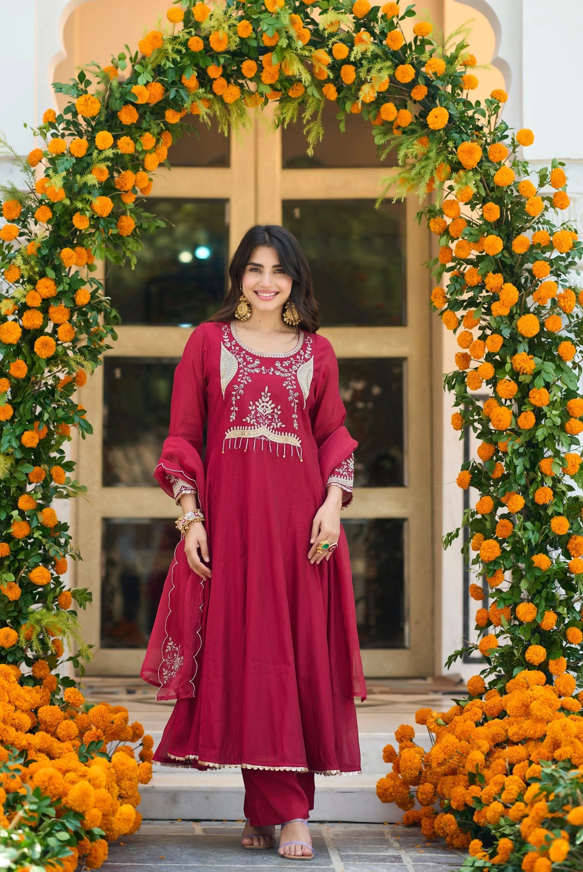 Wine Red A-Line Suit Set