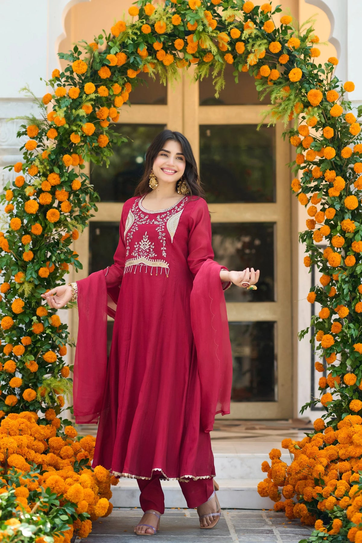 Wine Red A-Line Suit Set