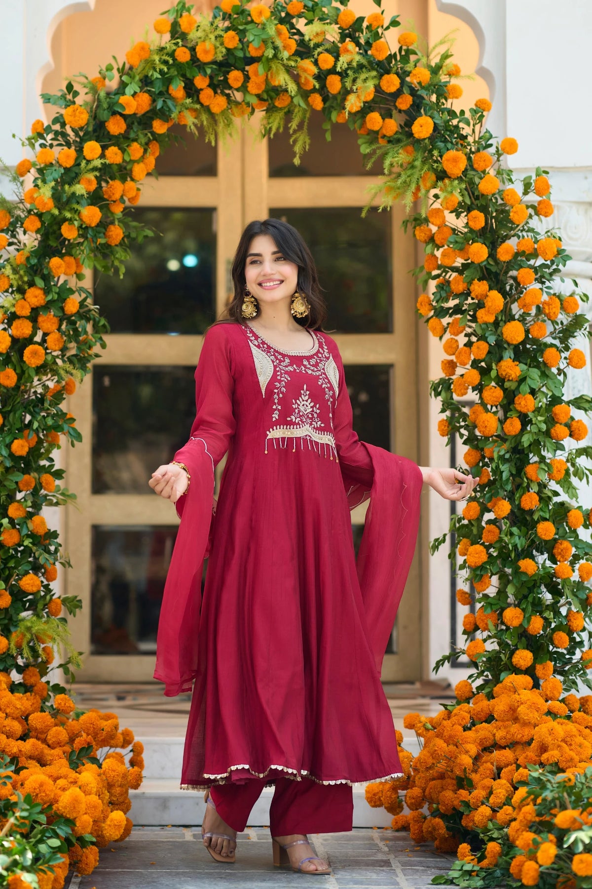 Wine Red A-Line Suit Set