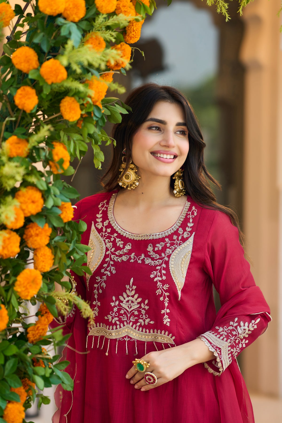 Wine Red A-Line Suit Set