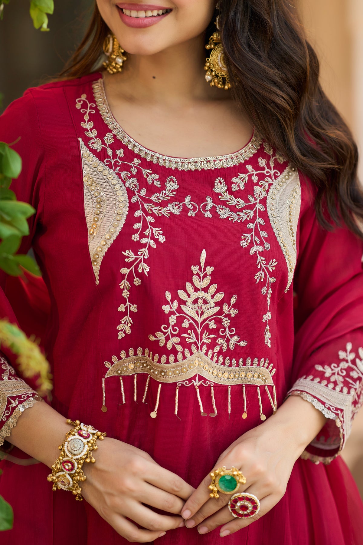 Wine Red A-Line Suit Set