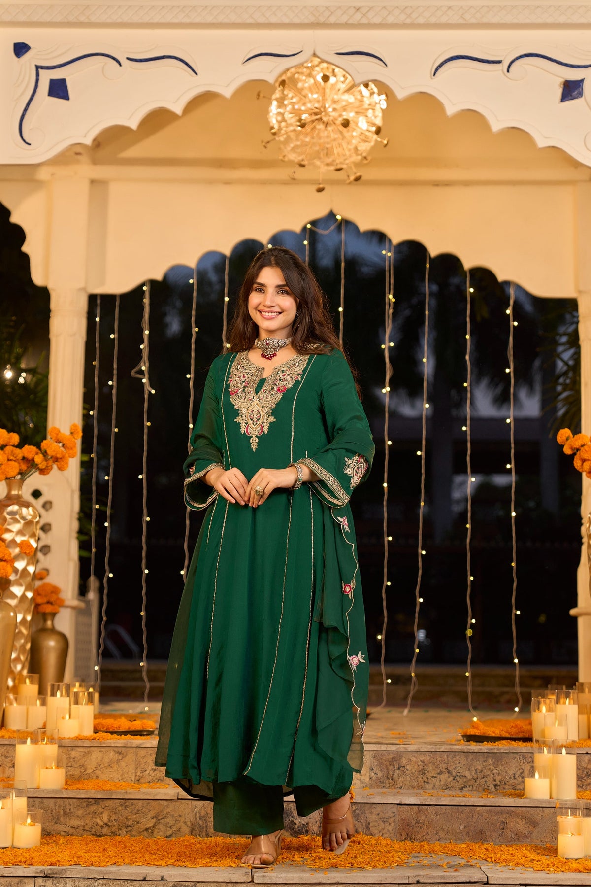 Emerald Green Embroidered Set