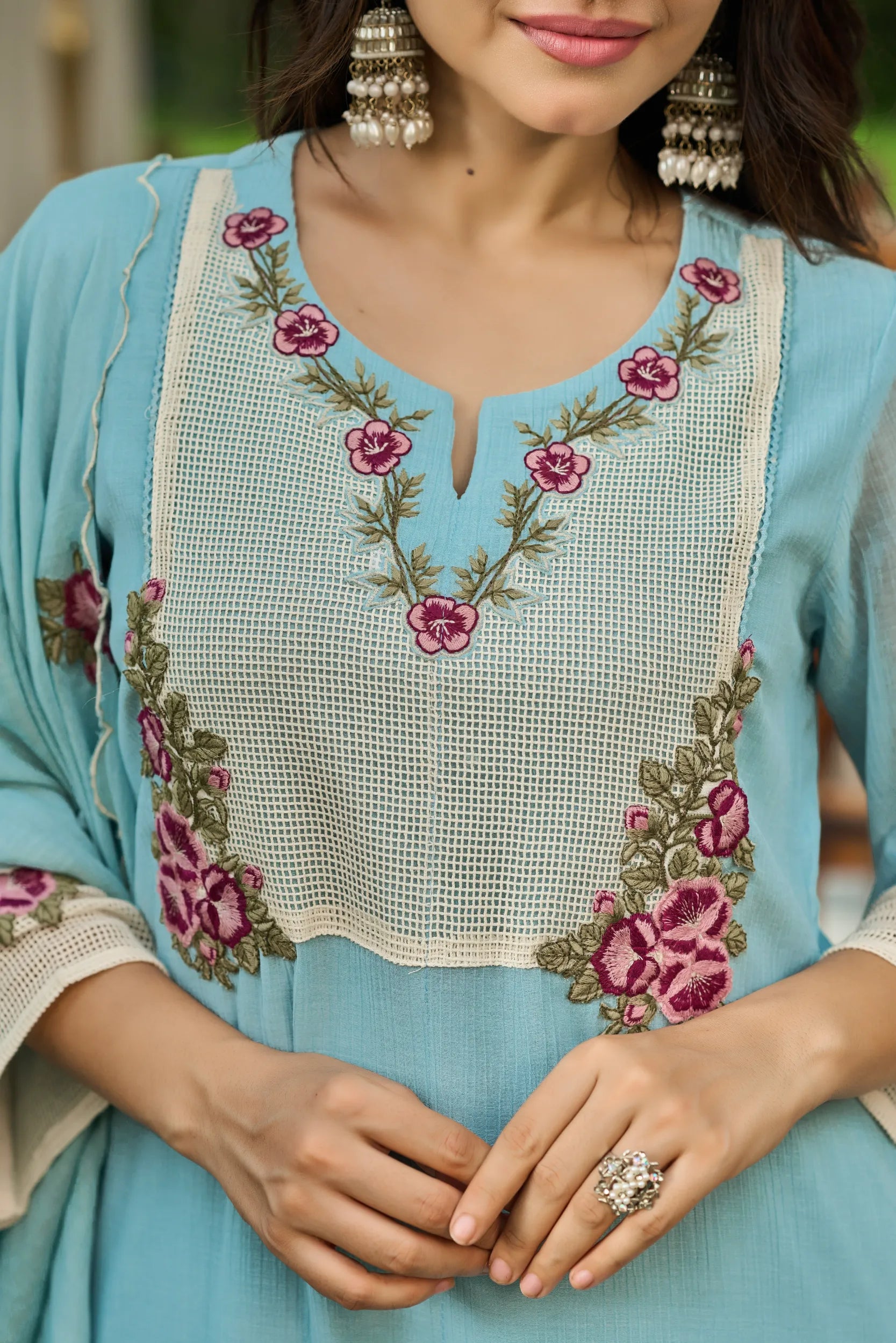 Sky Embroidered Suit Set