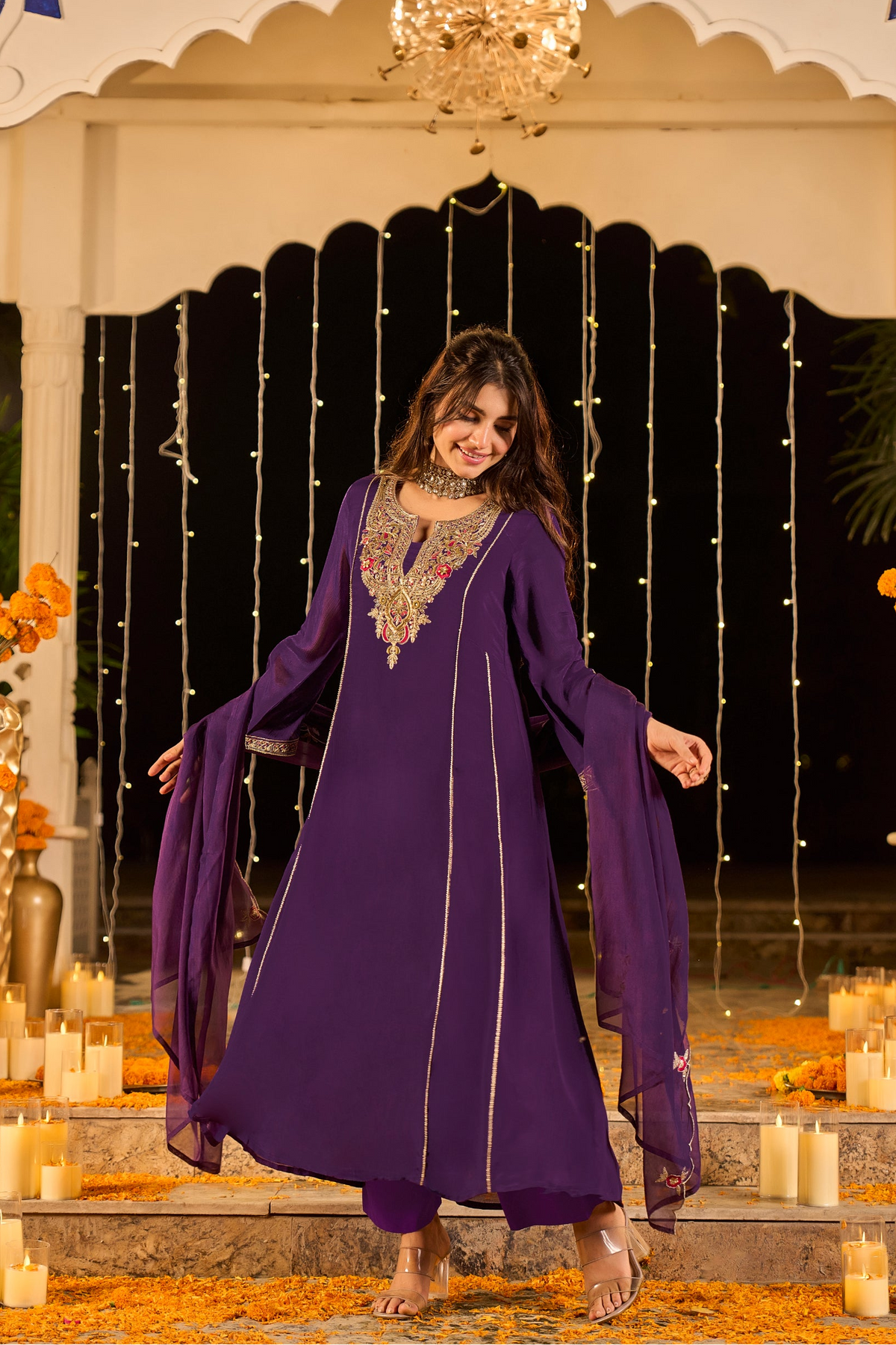 Royal Plum Purple Embroidered Kurta Set
