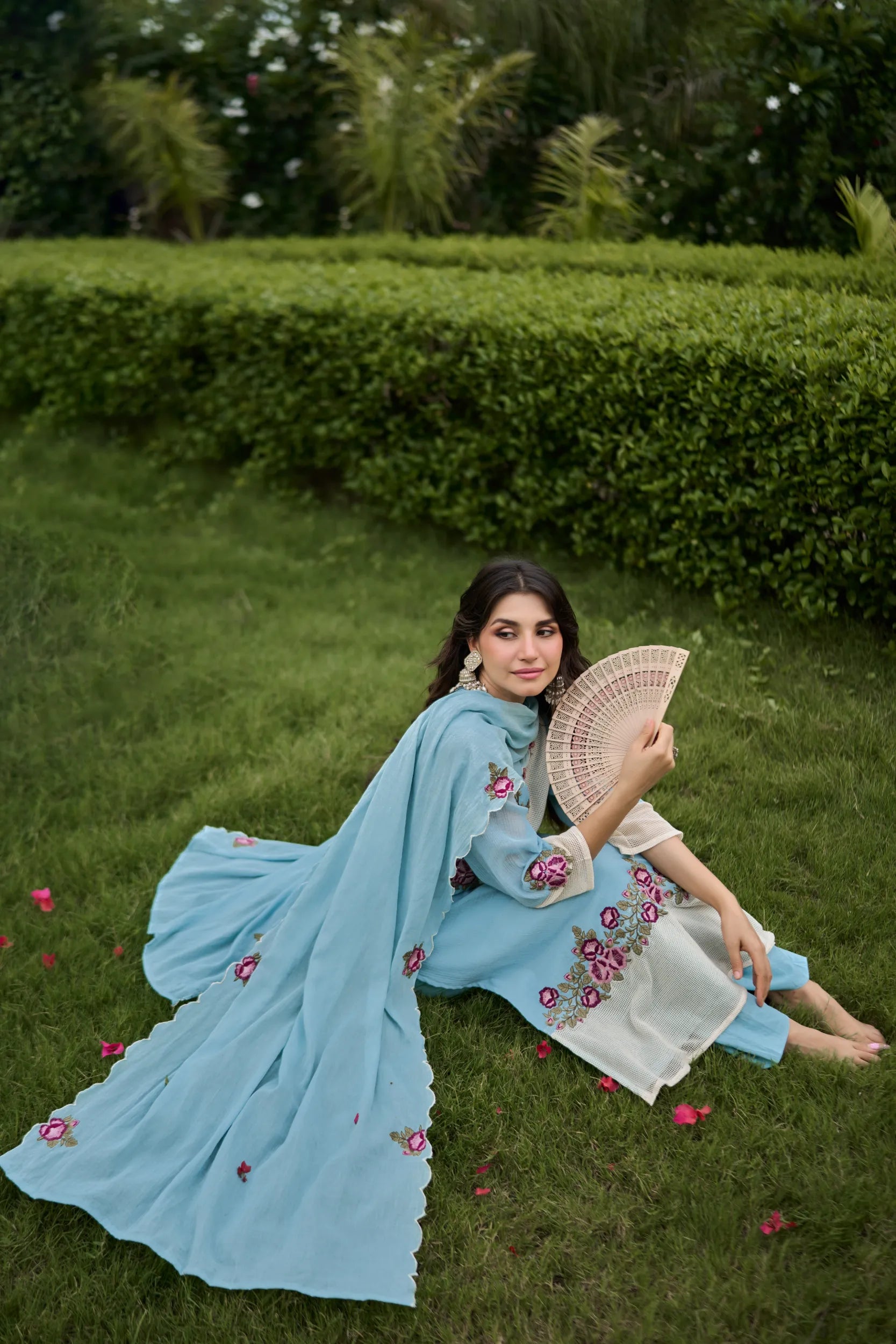 Sky Embroidered Suit Set