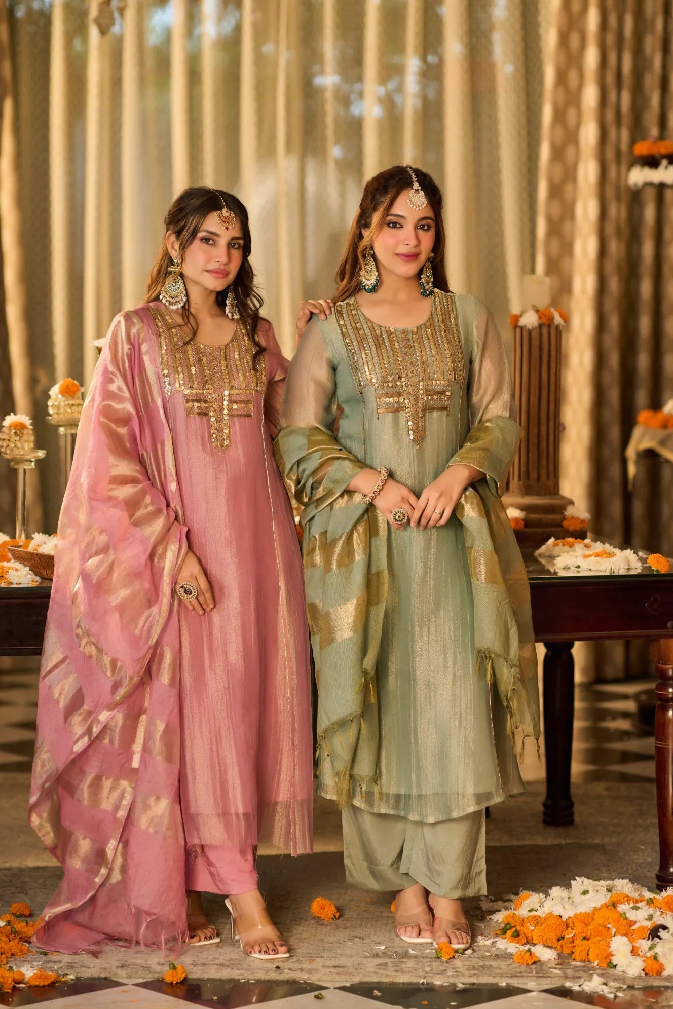Mint Zari Festive Kurta Set