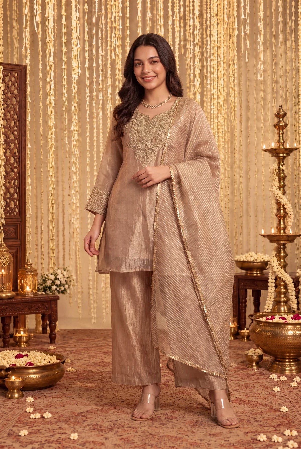 Dusty Rose Embroidered Kurta Set