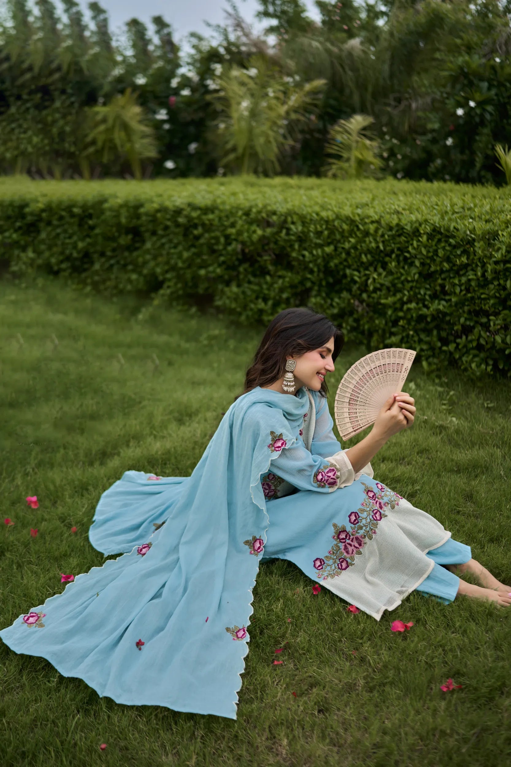 Sky Embroidered Suit Set