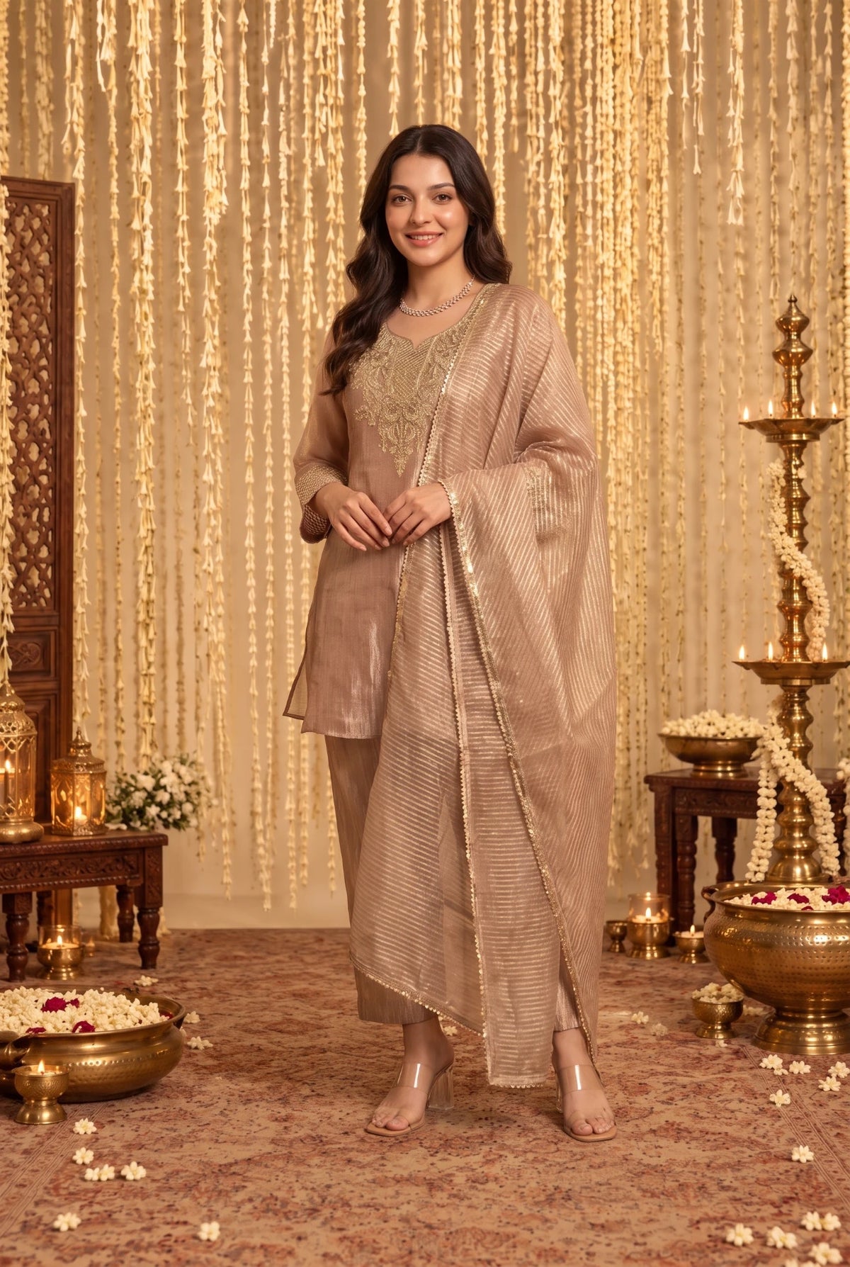 Dusty Rose Embroidered Kurta Set