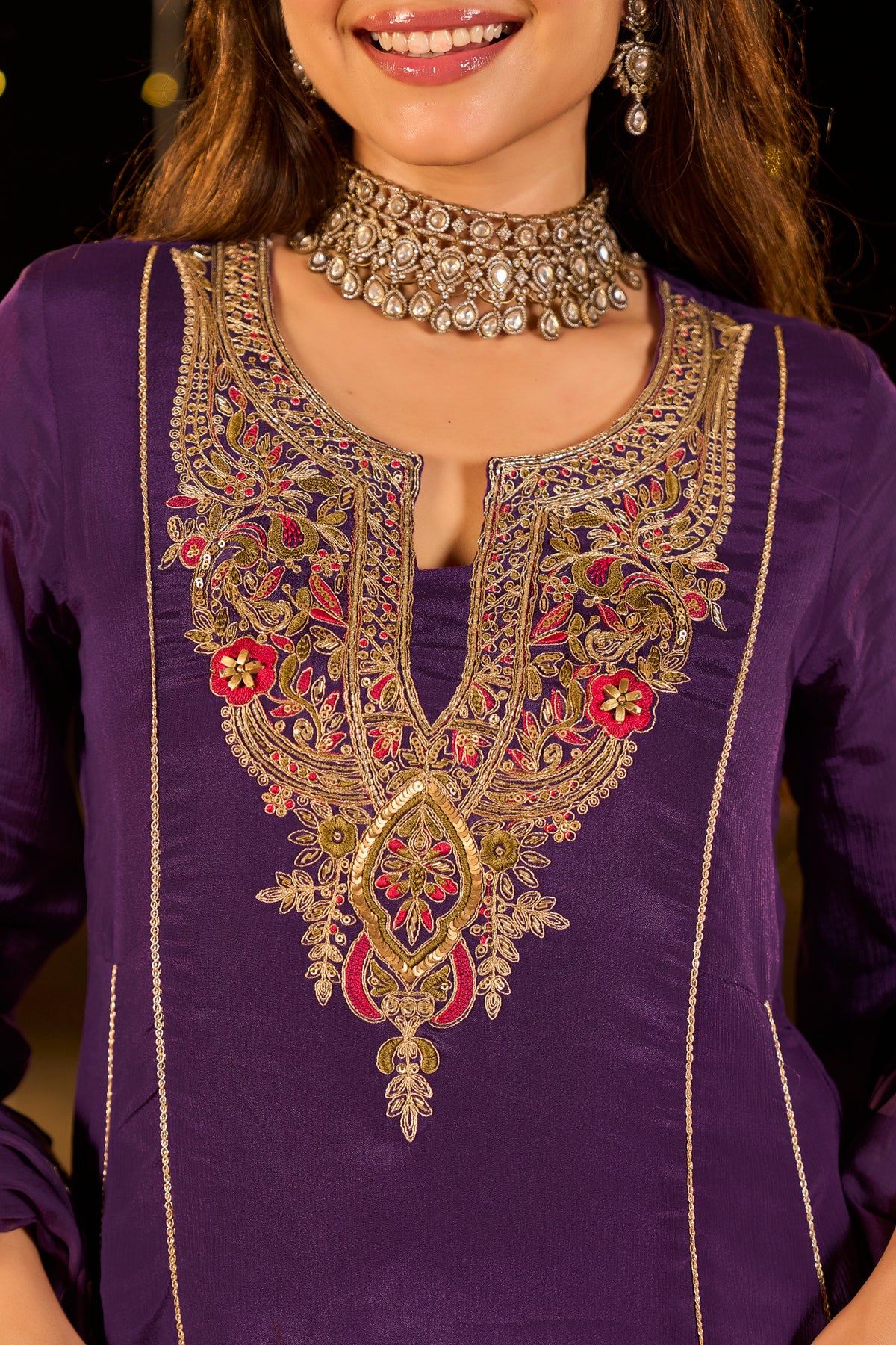 Royal Plum Purple Embroidered Kurta Set