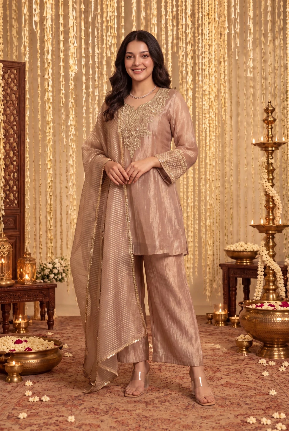Dusty Rose Embroidered Kurta Set