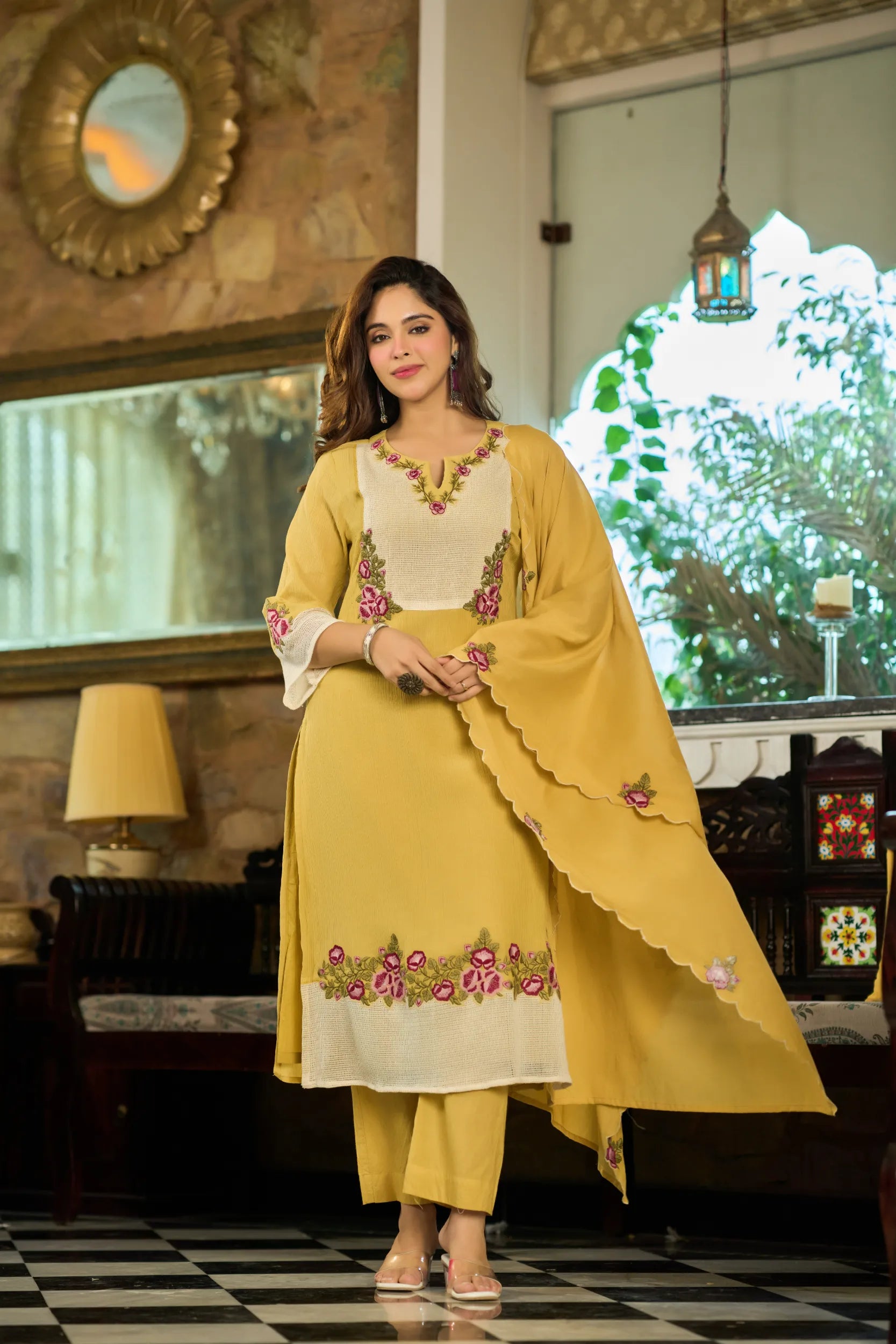 Mustard Embroidered Suit Set