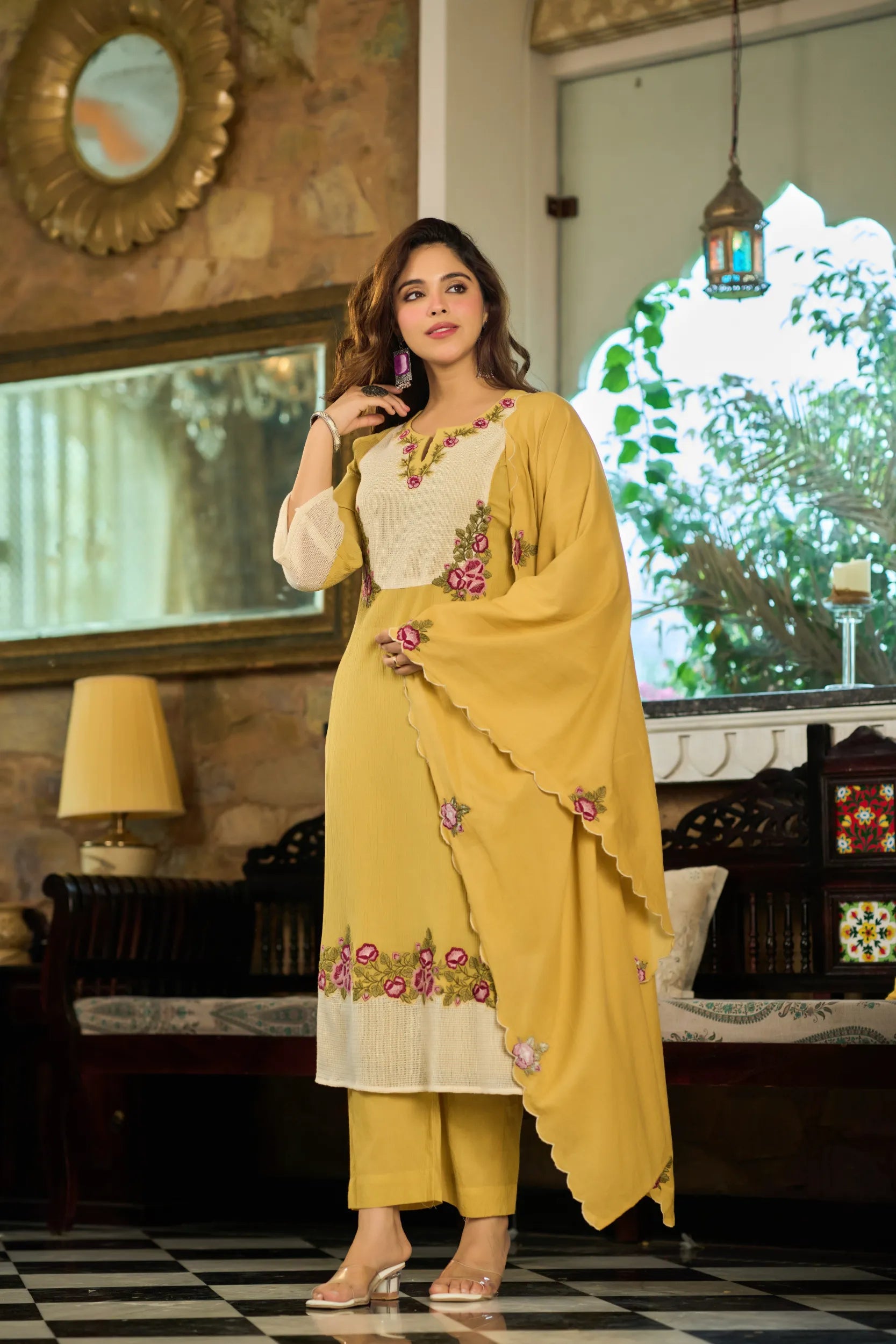 Mustard Embroidered Suit Set