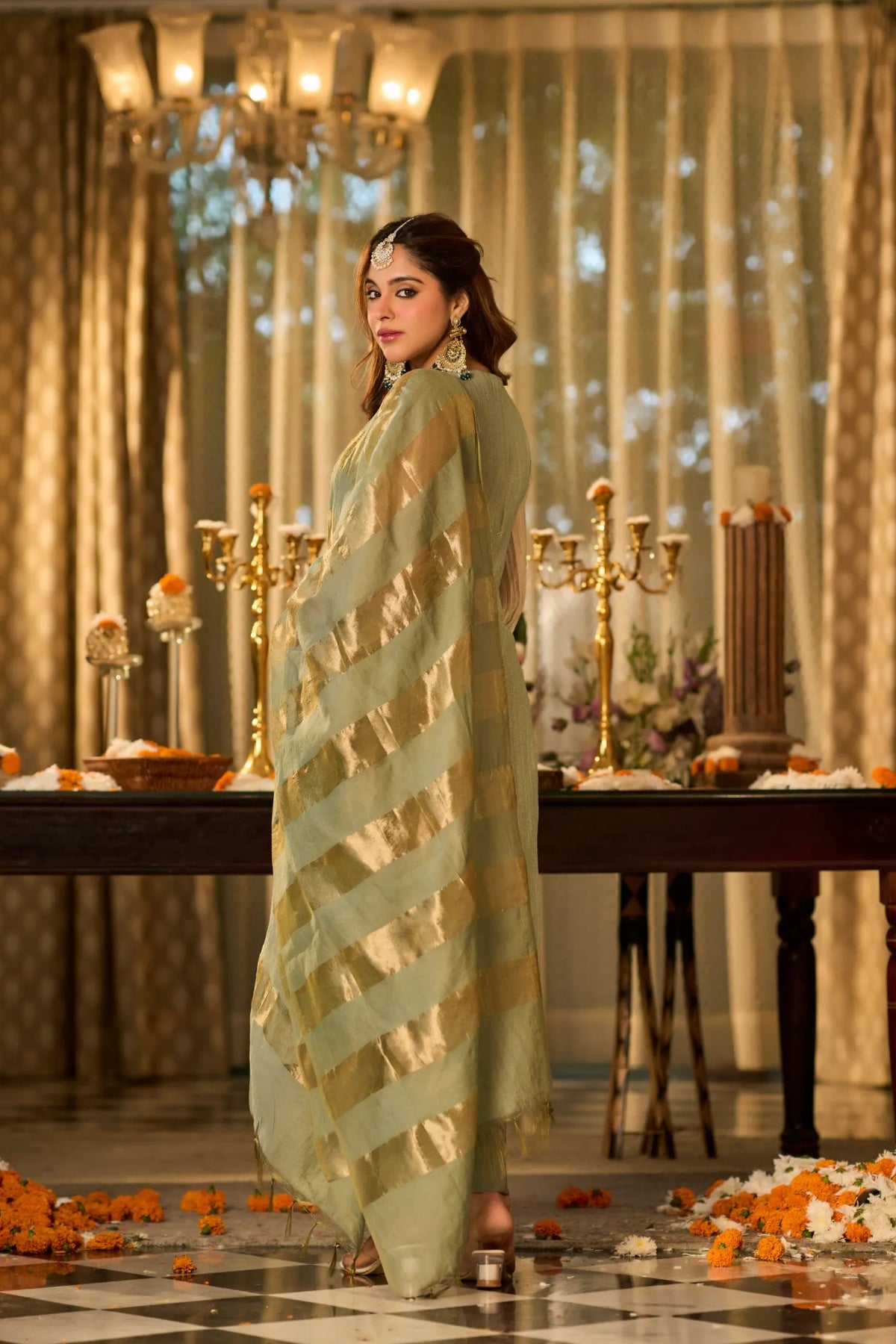 Mint Zari Festive Kurta Set