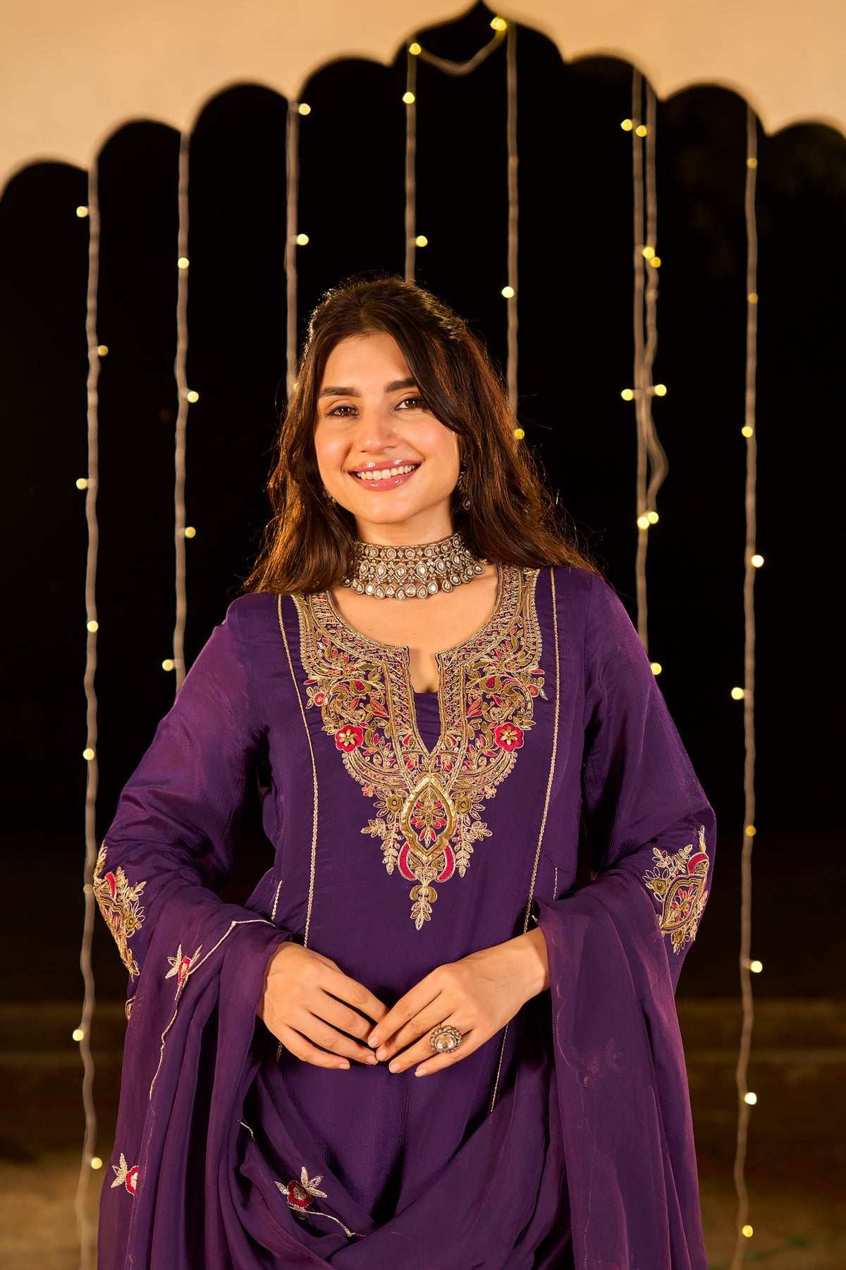 Royal Plum Purple Embroidered Kurta Set