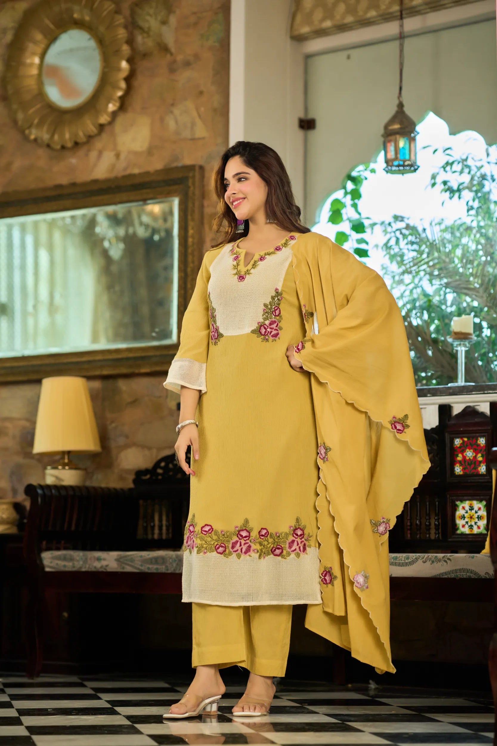 Mustard Embroidered Suit Set