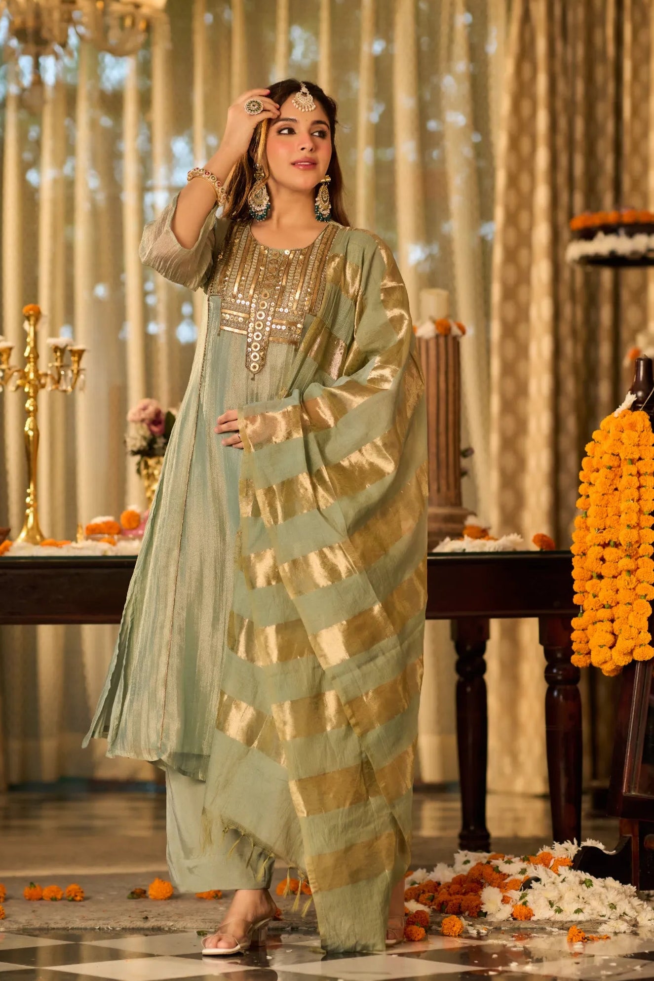 Mint Zari Festive Kurta Set