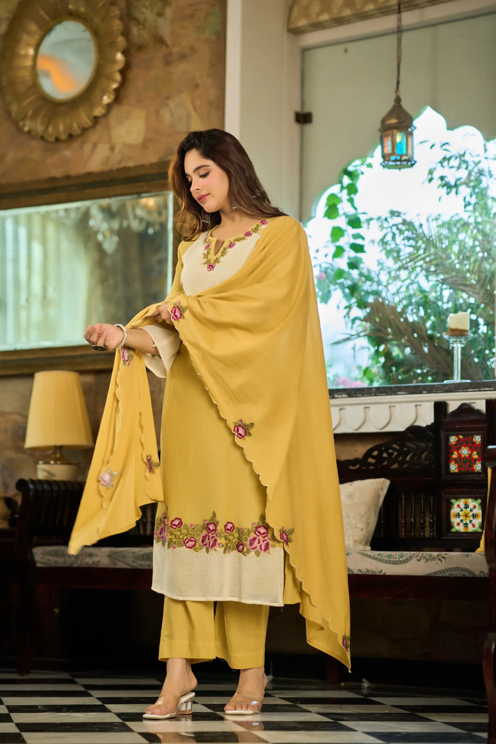 Mustard Embroidered Suit Set