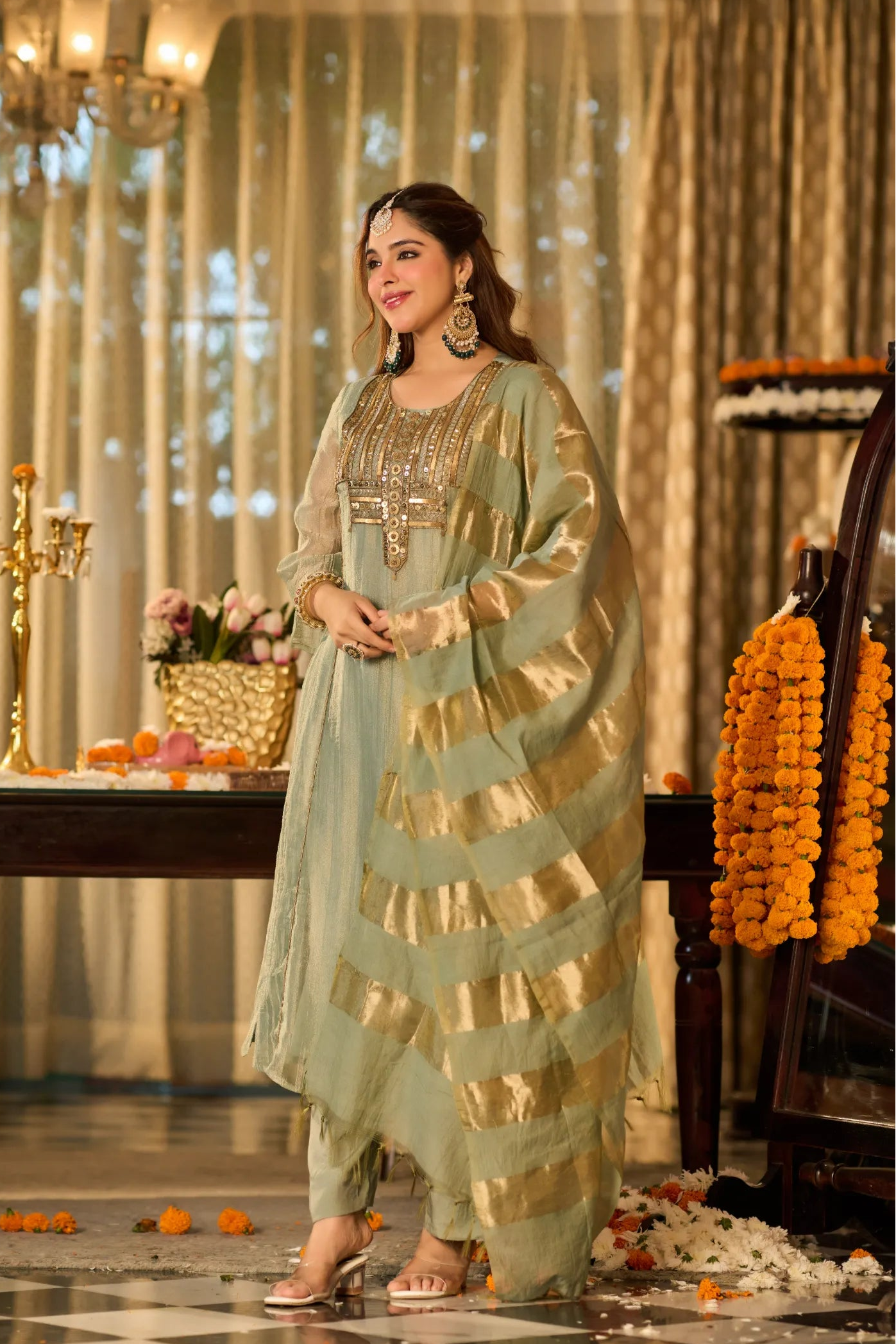 Mint Zari Festive Kurta Set