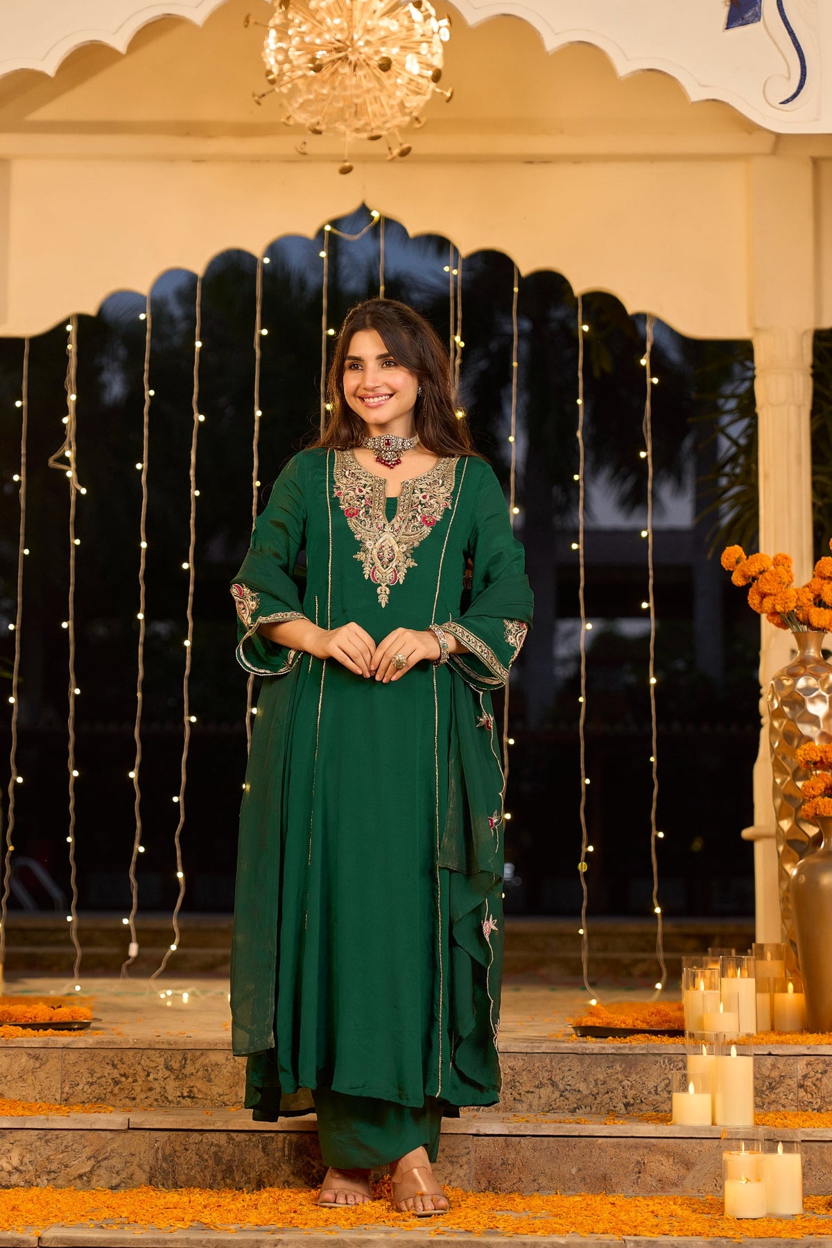Emerald Green Embroidered Set