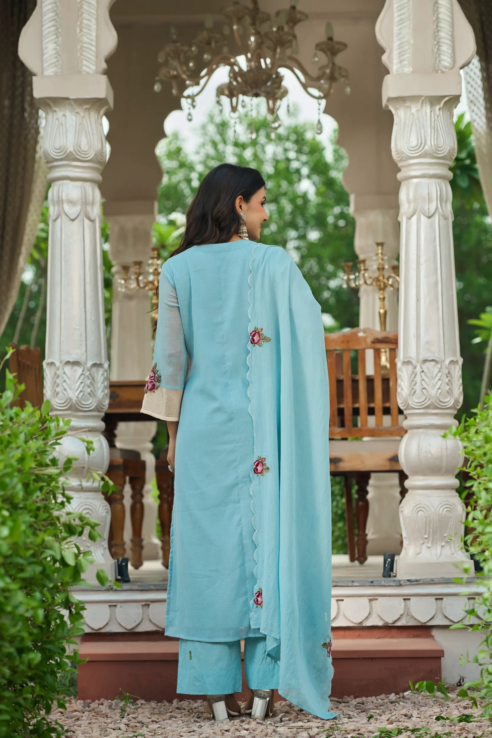 Sky Embroidered Suit Set