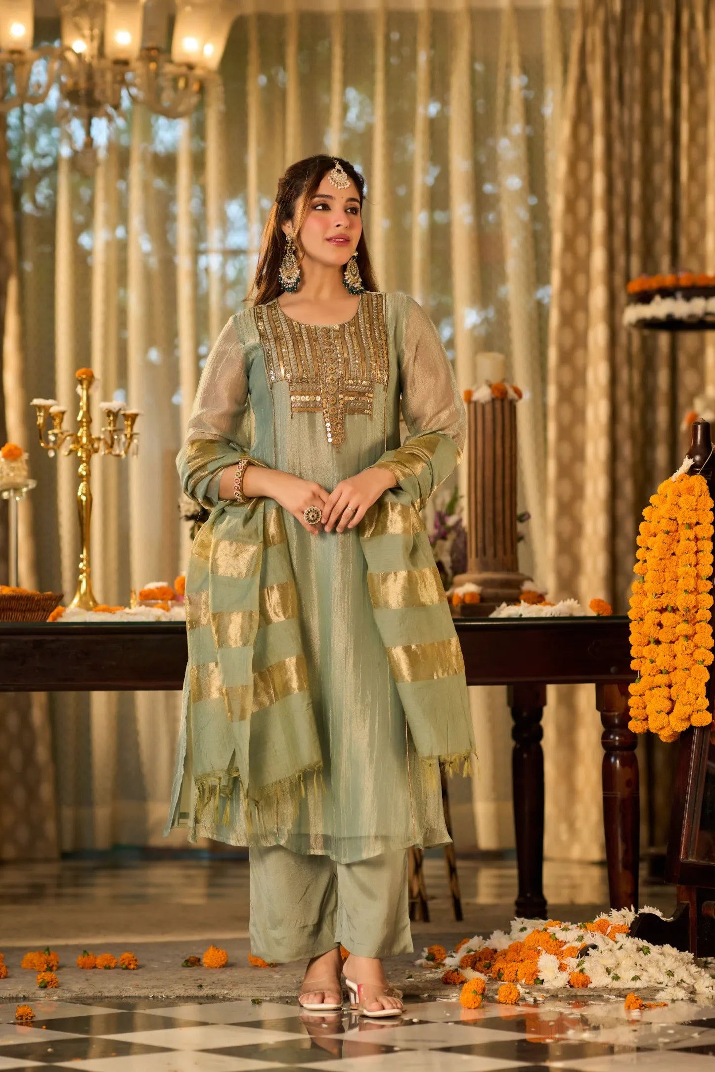 Mint Zari Festive Kurta Set
