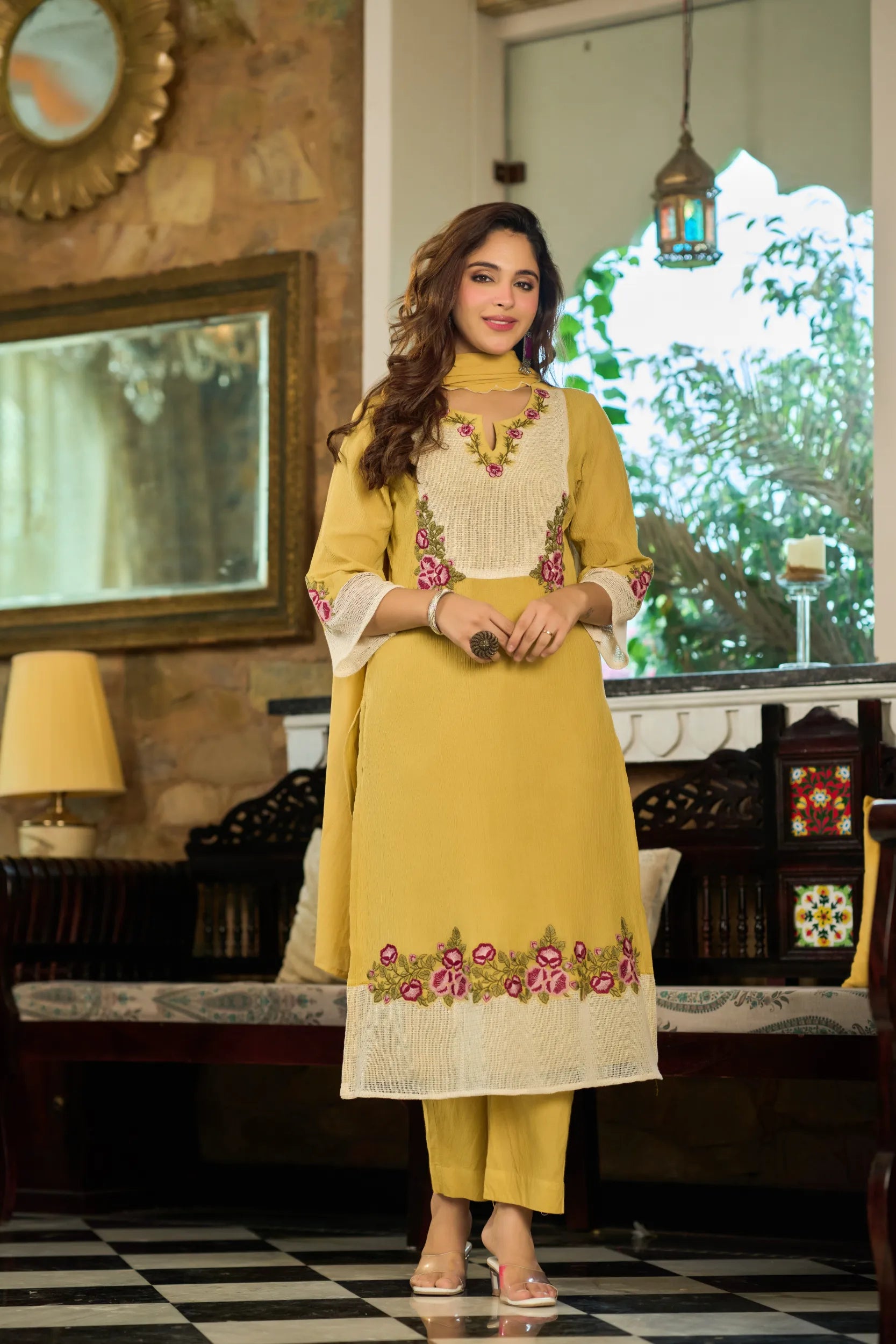 Mustard Embroidered Suit Set