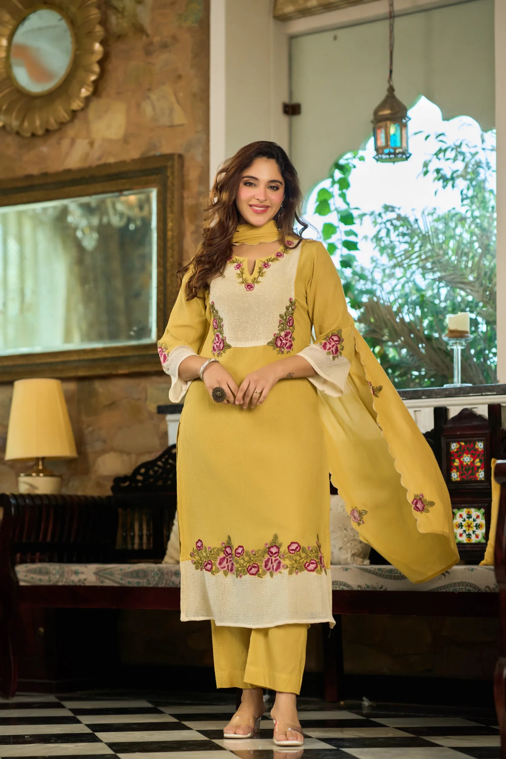 Mustard Embroidered Suit Set