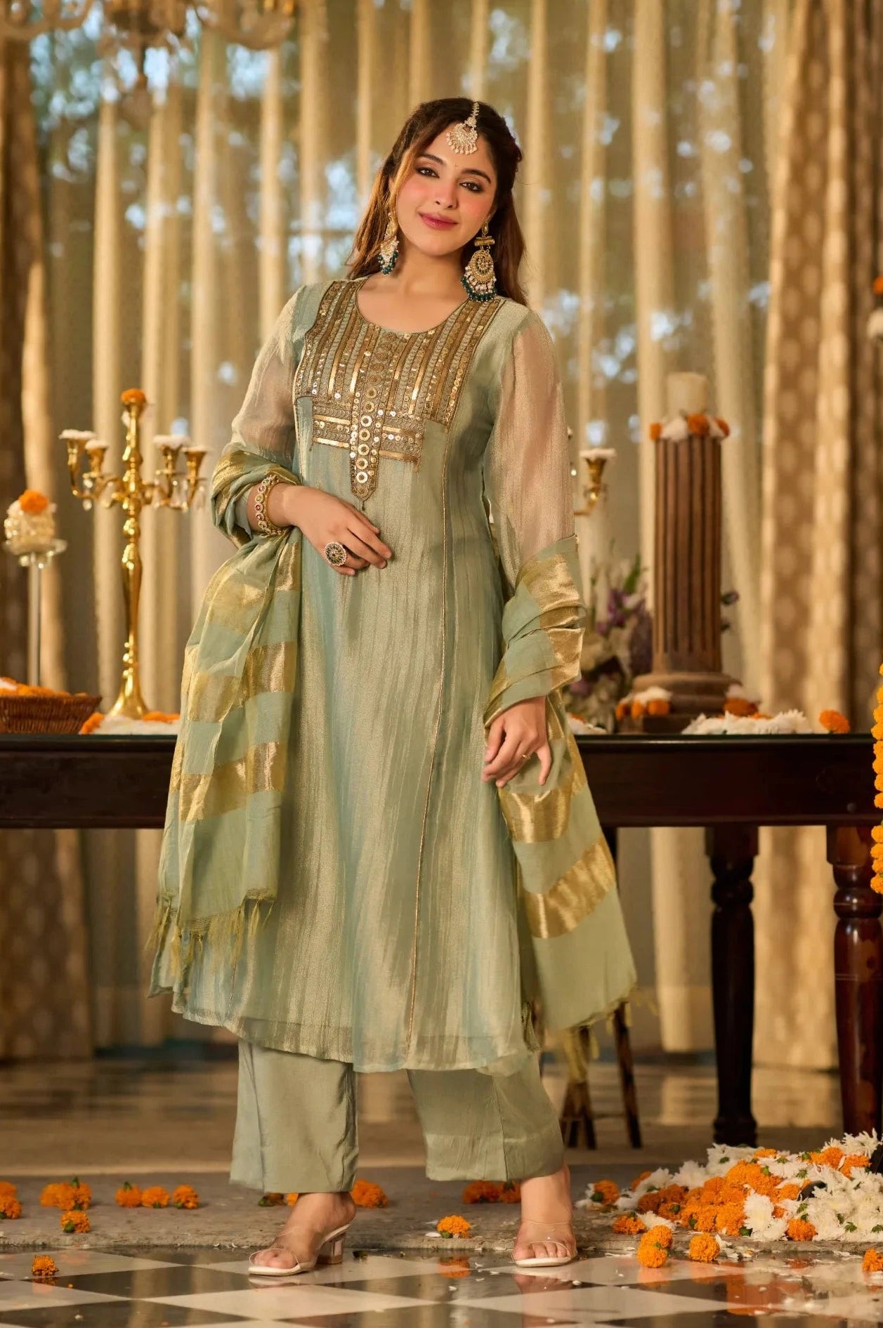 Mint Zari Festive Kurta Set