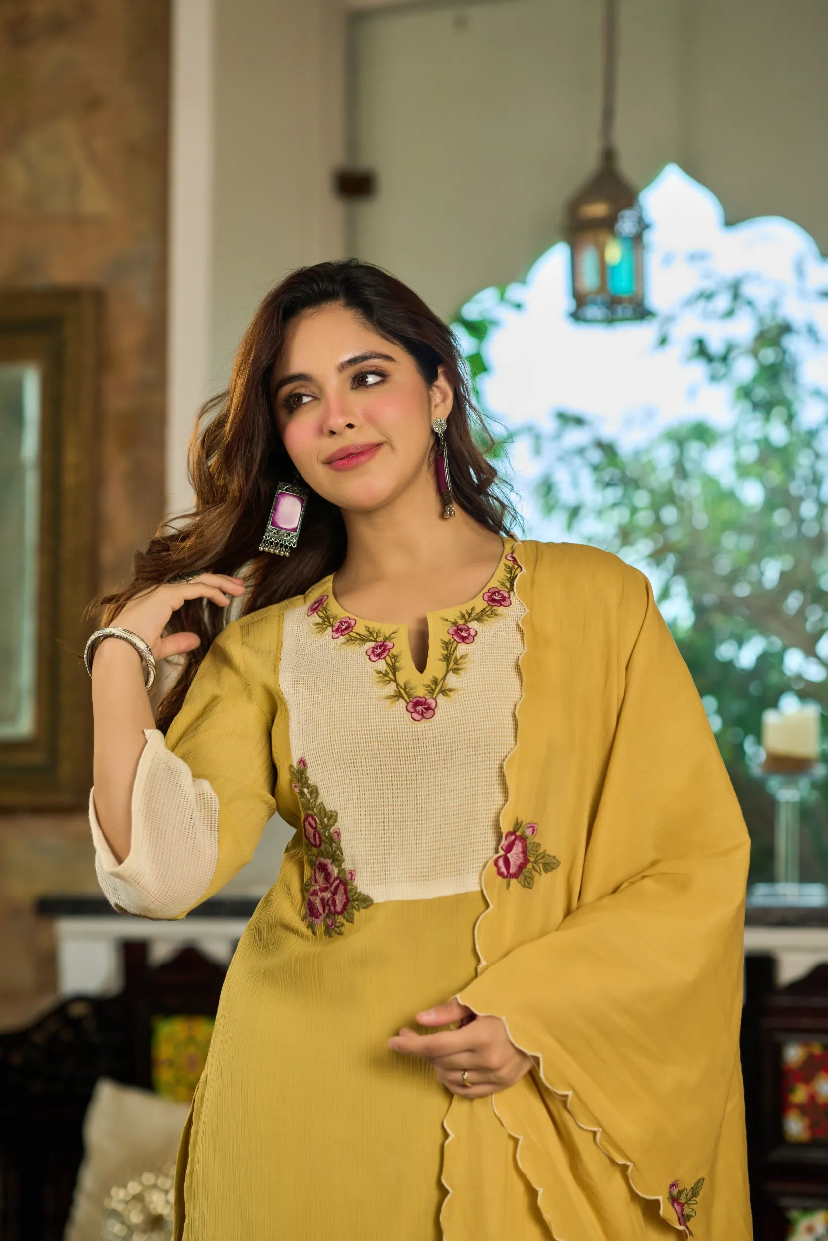Mustard Embroidered Suit Set