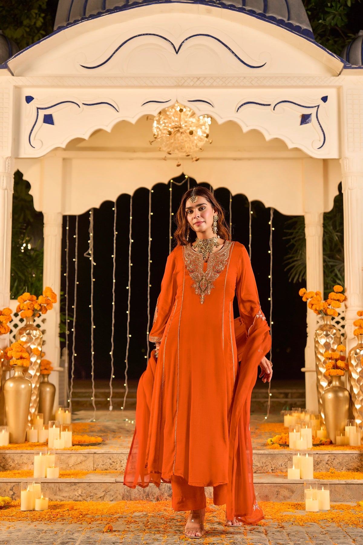 Rust Orange Embroidered Suit Set