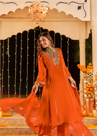 Rust Orange Embroidered Suit Set