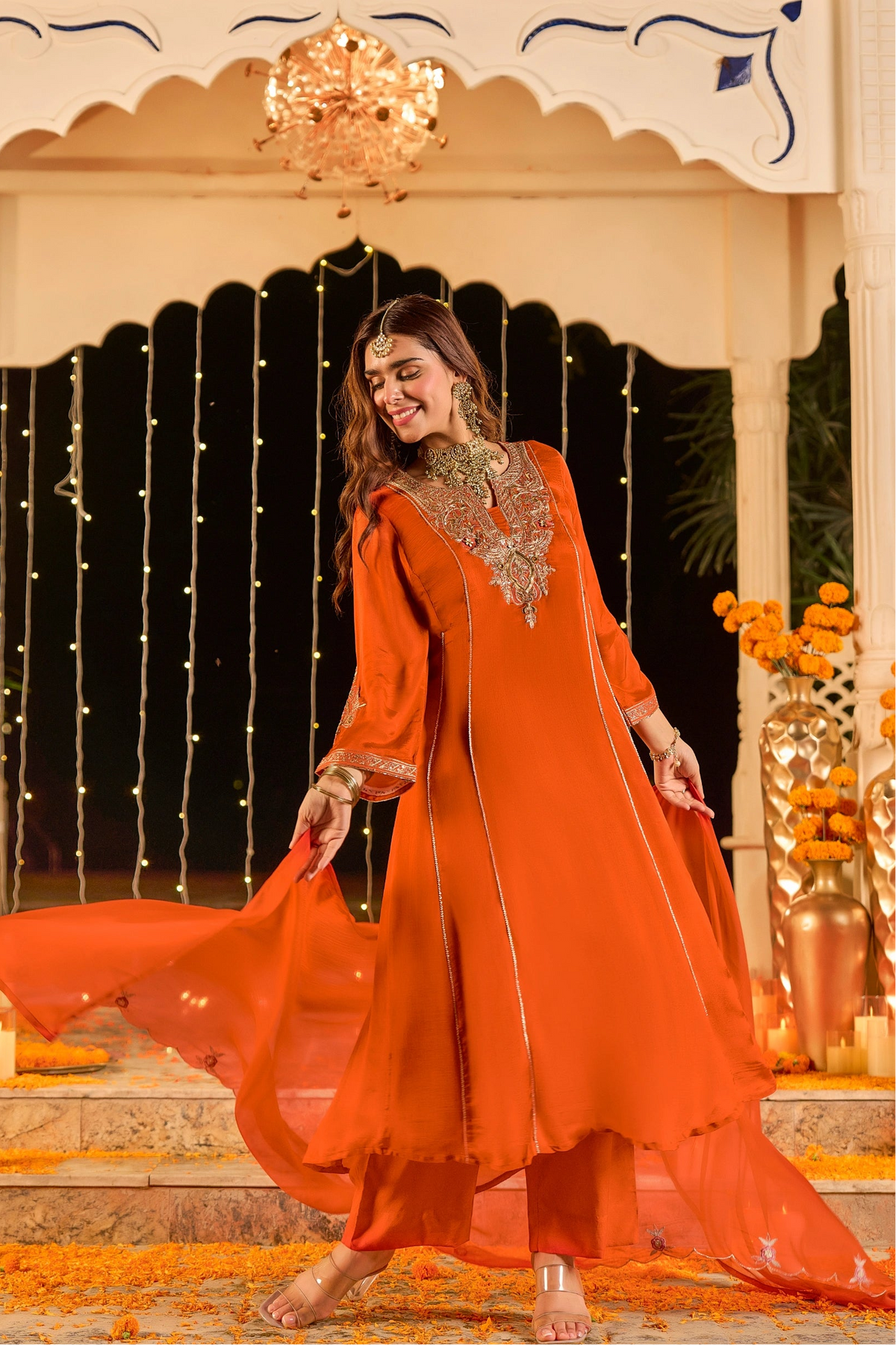 Rust Orange Embroidered Suit Set
