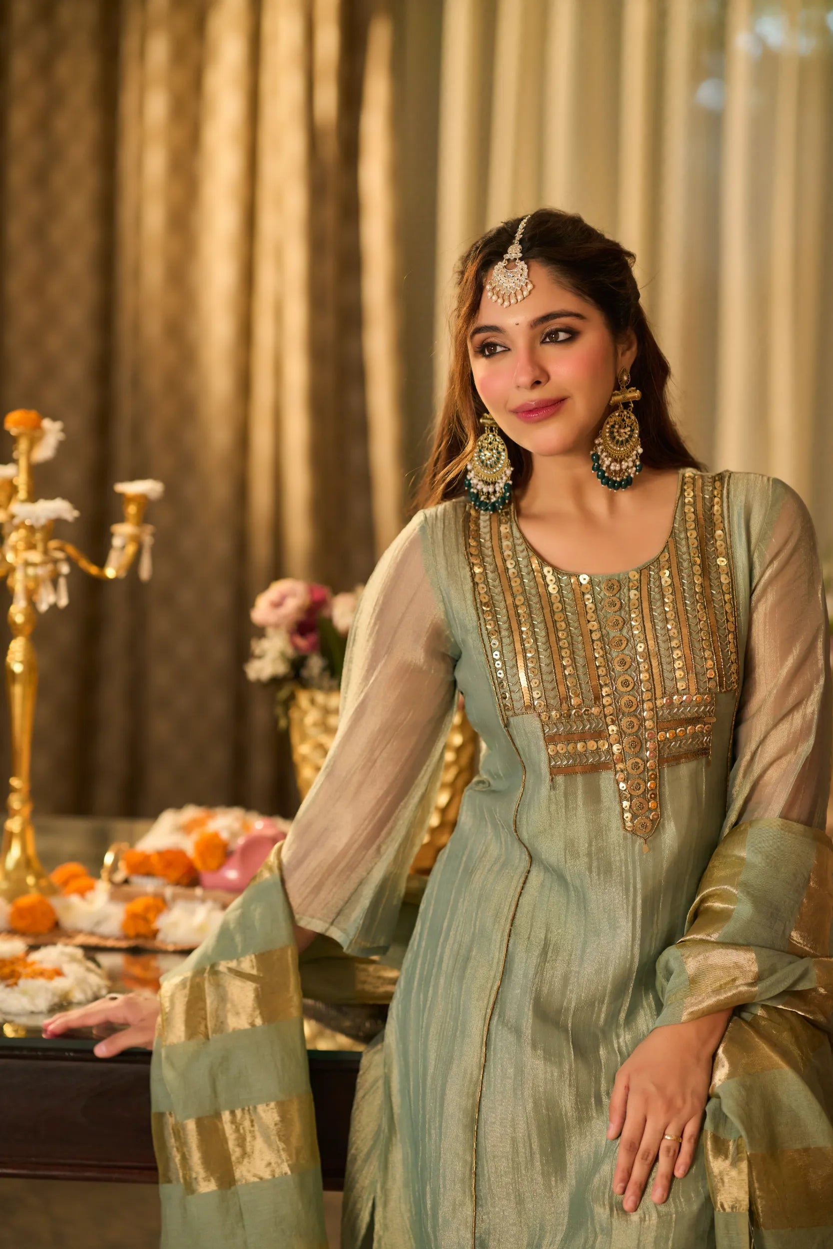 Mint Zari Festive Suit Set