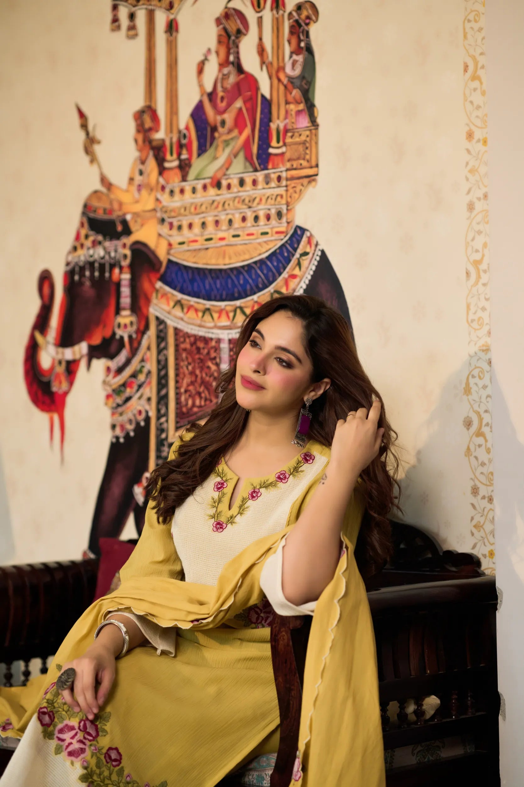 Mustard Embroidered Suit Set